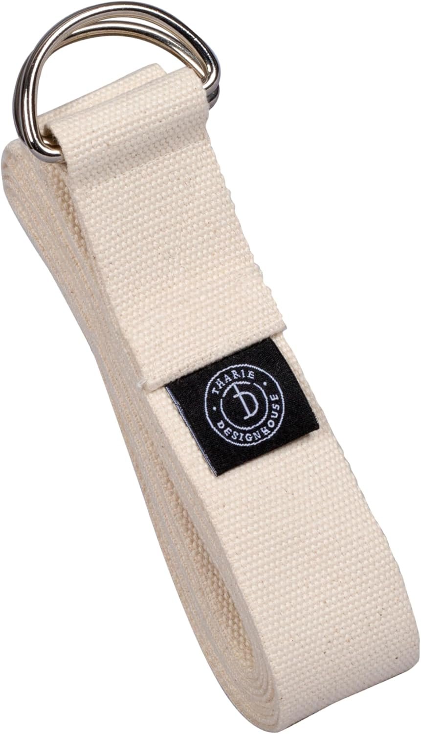Tharie Organic Cotton Yoga Strap, GOTS Certified, Adjustable D-Ring, Soft & Durable Stretching Strap for Yoga, Pilates & Physical Therapy, 250 cm