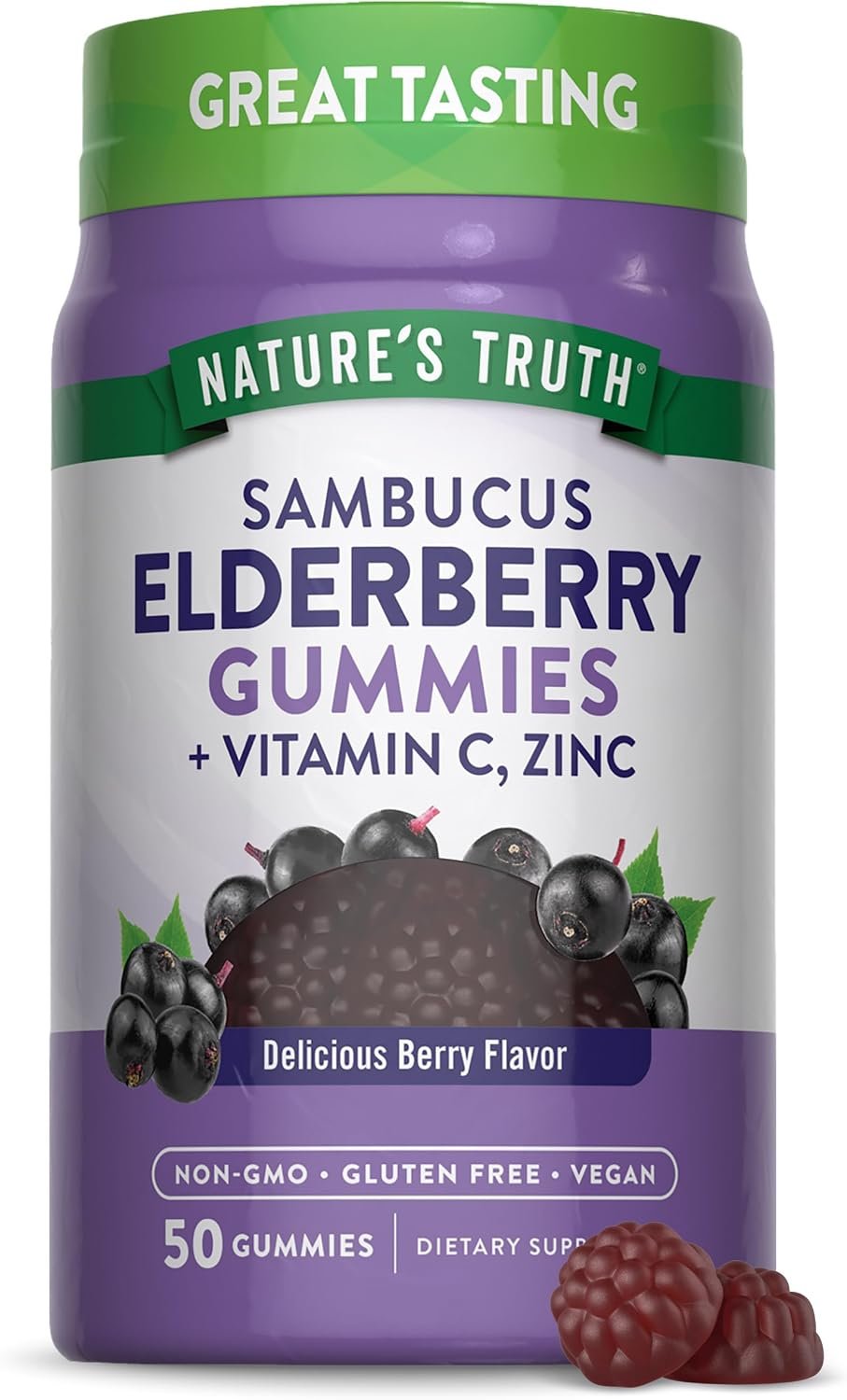 Nature’s Truth Black Elderberry Gummies | 50 Vegan Gummies | with Vitamin C and Zinc | Berry Flavor | Vegan, Non-GMO, and Gluten Free Supplement | with Vitamin C and Zinc | Berry Flavor | Vegan, Non-GMO & Gluten Free Supplement