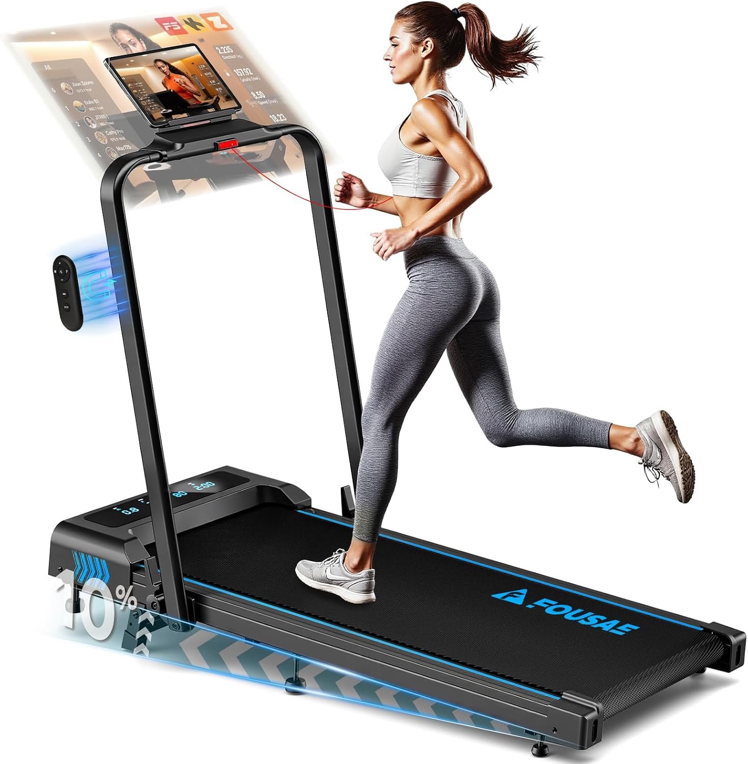 Treadmills for Home, App Compatible, 5 in 1 7.5MPH Foldable Treadmill with 10% Incline, 3.0HP Brushless Drive, 12 HIIT Programs, Full Screen LED Display, Remote Control, 400 LBS Weight Capacity