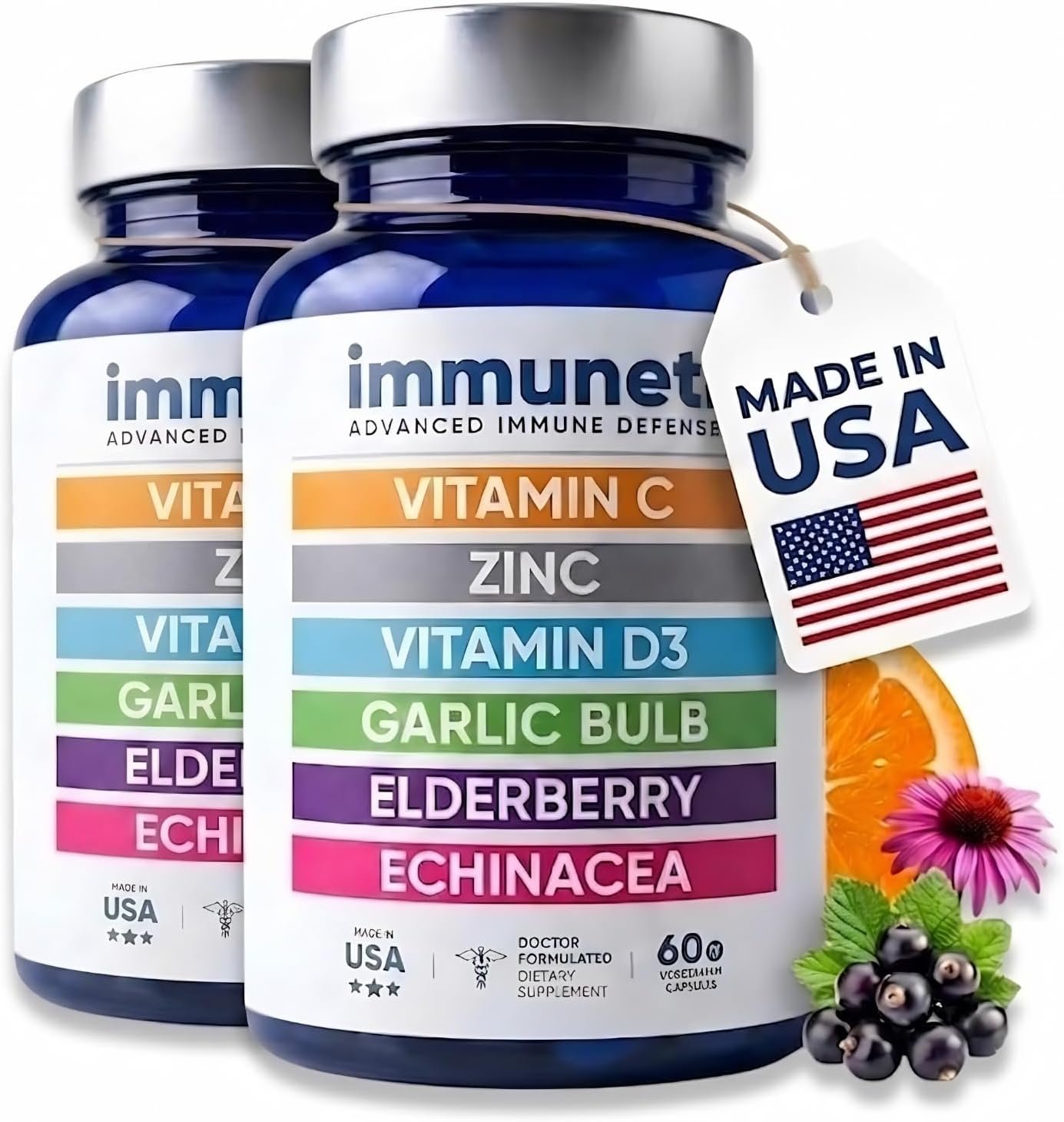 Immuneti Advanced Immune Support – Doctor Formulated 6-in-1 Daily Immunity Supplement – Made in USA – With Vitamin C, D3, Zinc, Elderberry, Garlic & Echinacea – Vital Nutrients & Antioxidants (2)