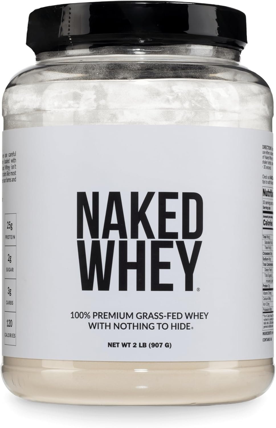 NAKED Whey 2LB 100% Grass Fed Whey Protein Powder – Only 1 Ingredient, Unflavored Whey Protein, NSF Certified, Undenatured, Gluten Free, Soy Free, No GMOs, No Preservatives