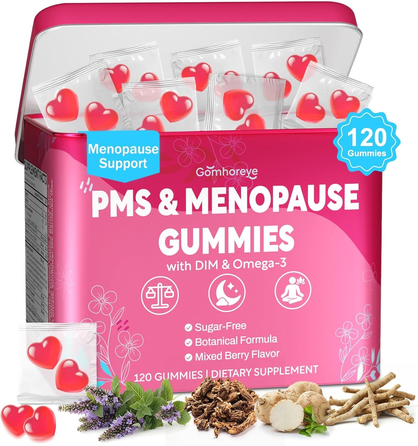 Menopause Supplements for Women – Menopause, Perimenopause & PMS Relief, | Hormone Balance with DIM, Black Cohosh, B6 | Supports Hot Flashes, Night Sweats & Mood Balance | Sugar-Free, 120 Count