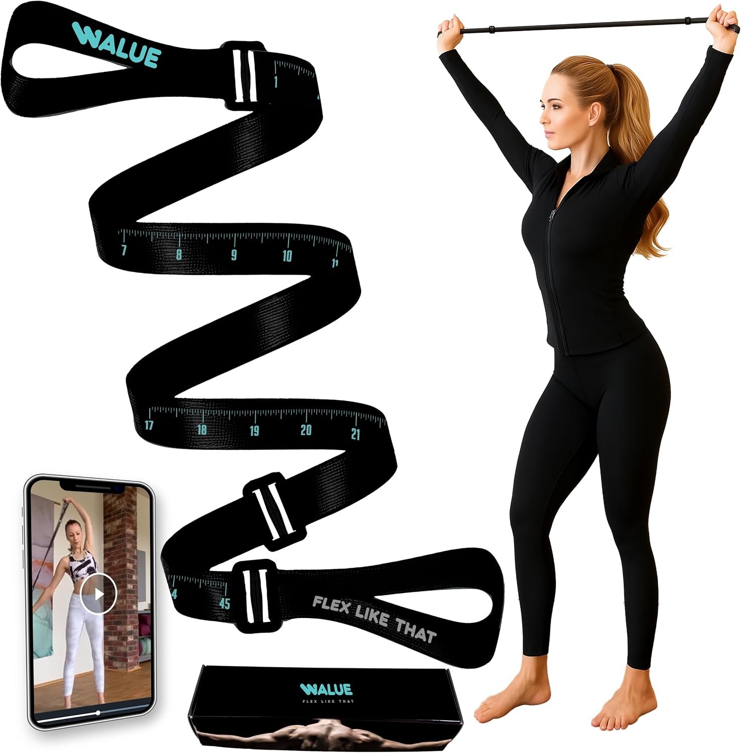 WALUE™ Posture Correction & Shoulder Exerciser – Non-Elastic Stretch Strap for Exercise, Yoga, Flexibility & Physical Therapy