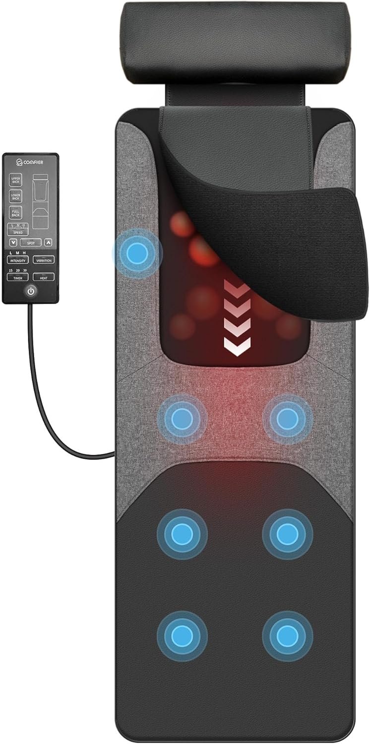 COMFIER FSA Shiatsu Full Body Massage Mat with Heat, HSA Eligible Graphene Heating Back Massage Pad for Pain Relief Deep Tissue Kneading & Vibration, Chair Massager for Bed, Ideal Gifts for Men Women