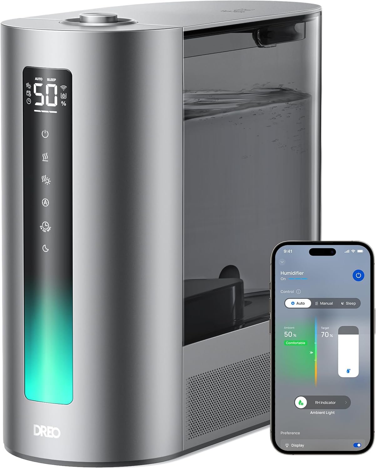 DREO 6L Smart Humidifiers for Bedroom, Warm & Cool Mist for Large Room | 60-Hour Quiet Runtime, 500ML/H Output, Smart Humidity Sensor, Indicator Light, App Control, Works with Alexa & Google, Silver