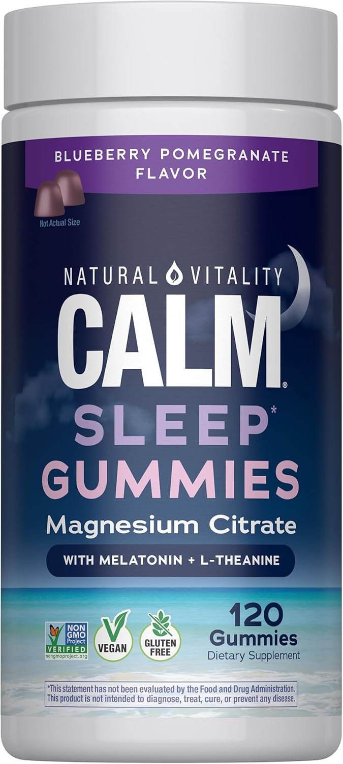 Natural Vitality Sleep Gummies | Magnesium, Melatonin & L-Theanine Formula | Blueberry Pomegranate Flavored Supplement | Vegan, Gluten Free & Non-GMO | 120 Count