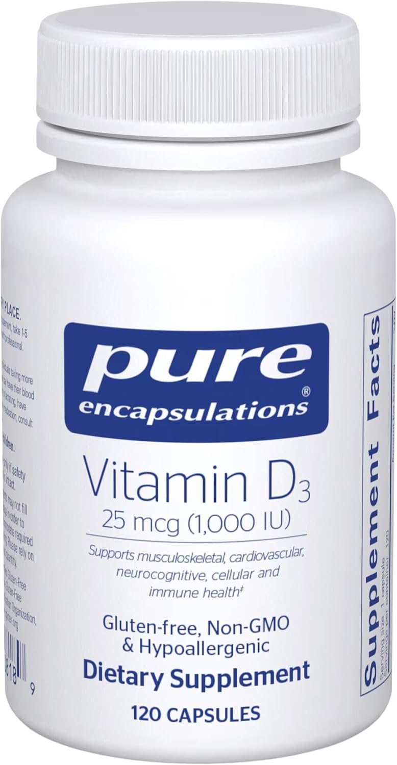Pure Encapsulations Vitamin D3 25 mcg (1,000 IU) – Supplement to Support Bone, Joint, Breast, Heart, Colon & Immune Health* – with Premium Vitamin D – 120 Capsules