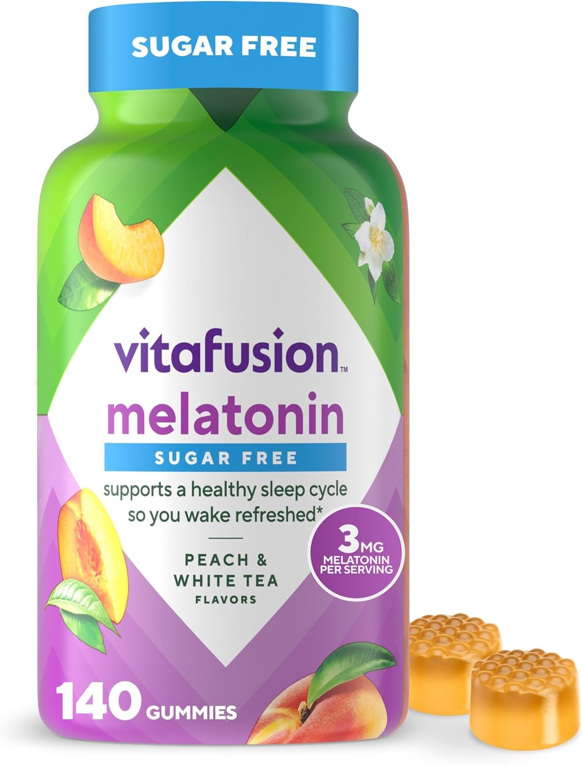 Vitafusion Melatonin Gummy Vitamins, 140 Count (Pack of 1) | Peach and White Tea Flavors | Gluten and Dairy Free Supplement