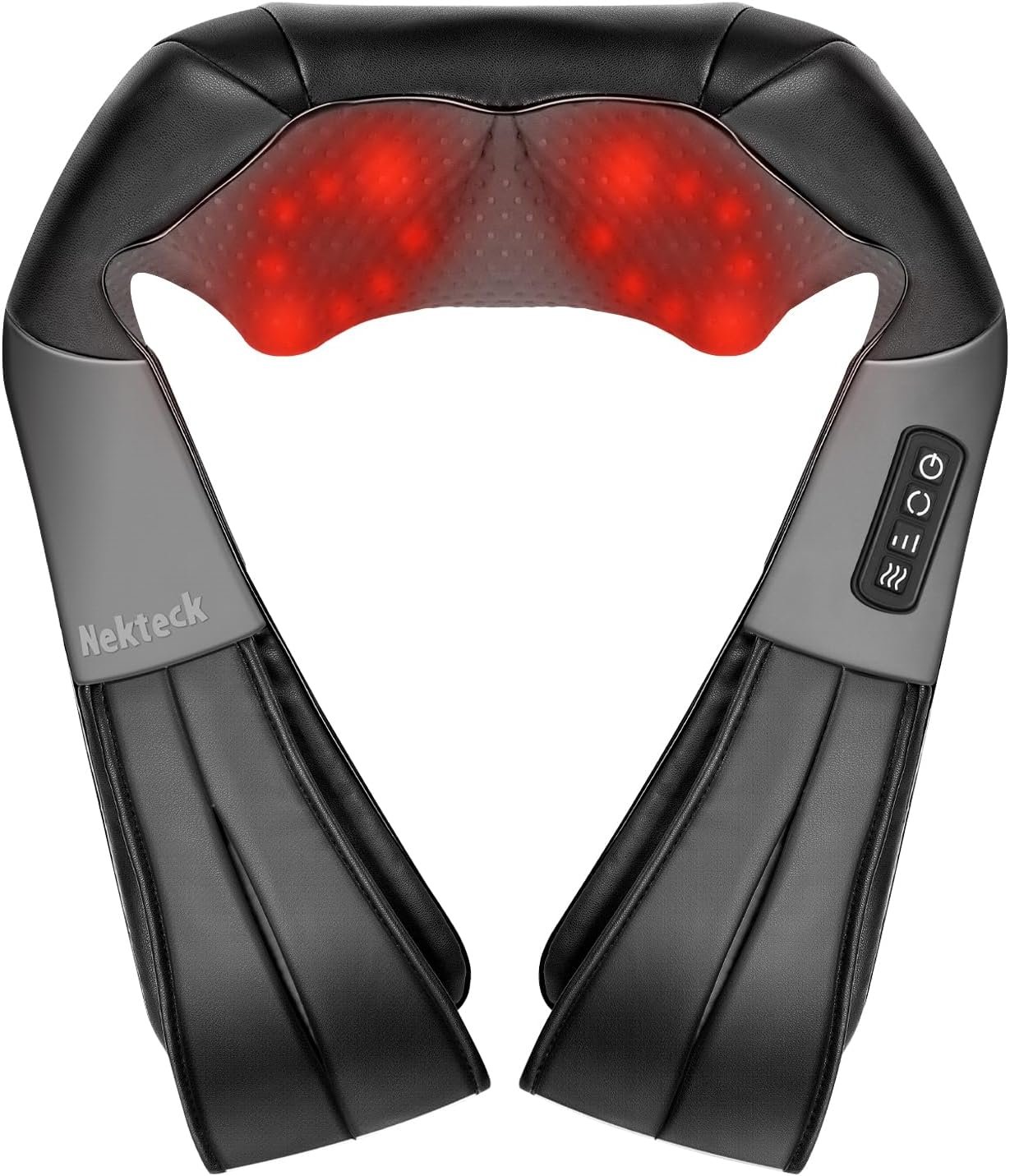 Nekteck Shiatsu Neck Massager with Heat for Pain Relief, NOT Cordless | 2026 Upgraded 3D Back Shoulder Kneading Massage Pillow, 3 Intensity Speeds Deep Tissue, Relaxation Gifts for Men Women, Black