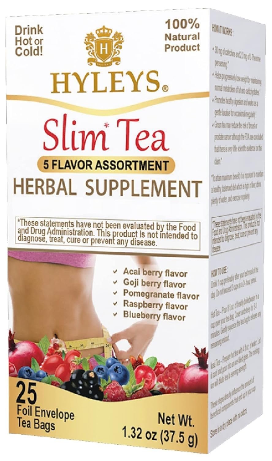 HYLEYS Slim Tea, 5 Flavor Weight Loss Variety Pack, Senna Tea, 25 Bags | Green Tea, Senna Detox & Cleanse, 3 Natural Ingredients, No Added Sugar, 1-Step Bedtime Routine, Supports Digestion