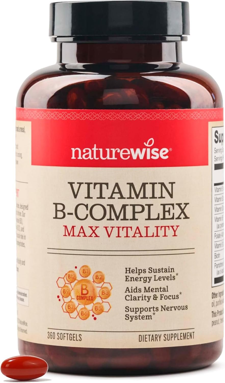 NatureWise Vitamin B Complex for Women and Men – with Folic Acid Biotin B1 B2 B3 B6 B12 – Support Cellular Energy & Mental Clarity – Gluten & Dairy Free – 360 Softgels[1-Year Supply]