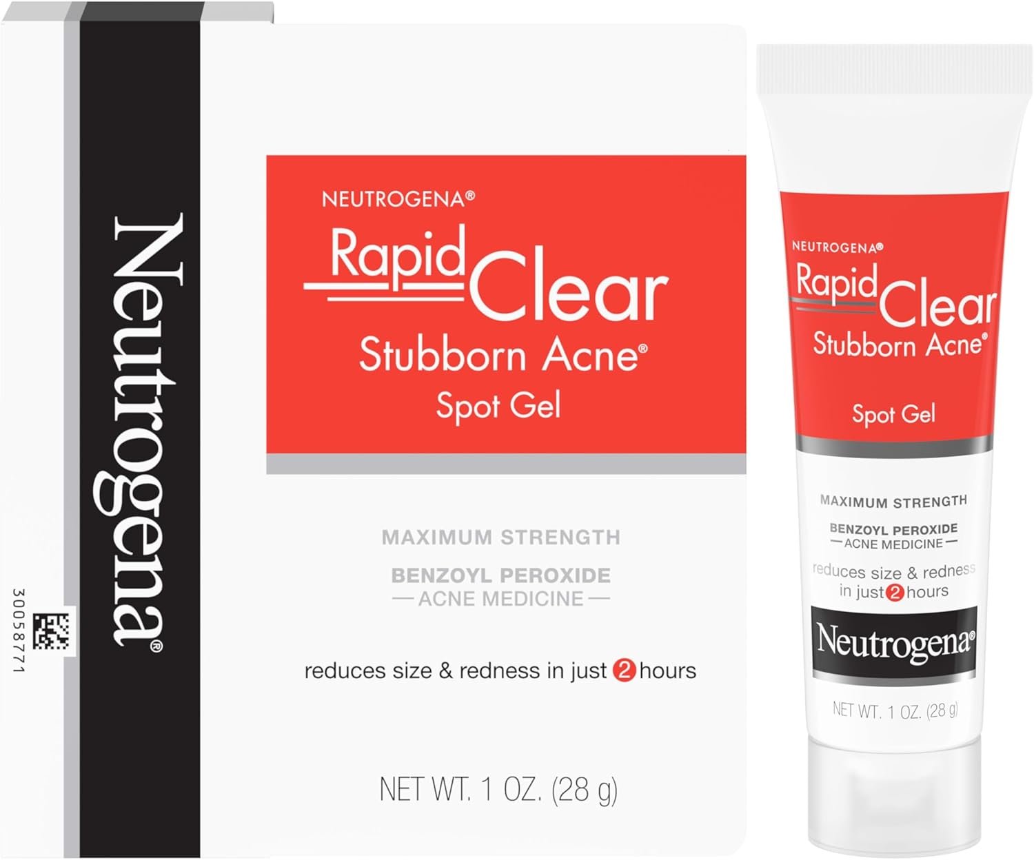 Neutrogena Rapid Clear Stubborn Acne Spot Treatment Gel, Maximum Strength 10% Benzoyl Peroxide Treatment Medication for Acne Prone Skin, Pimple Cream Reduces Size & Redness, 1 oz