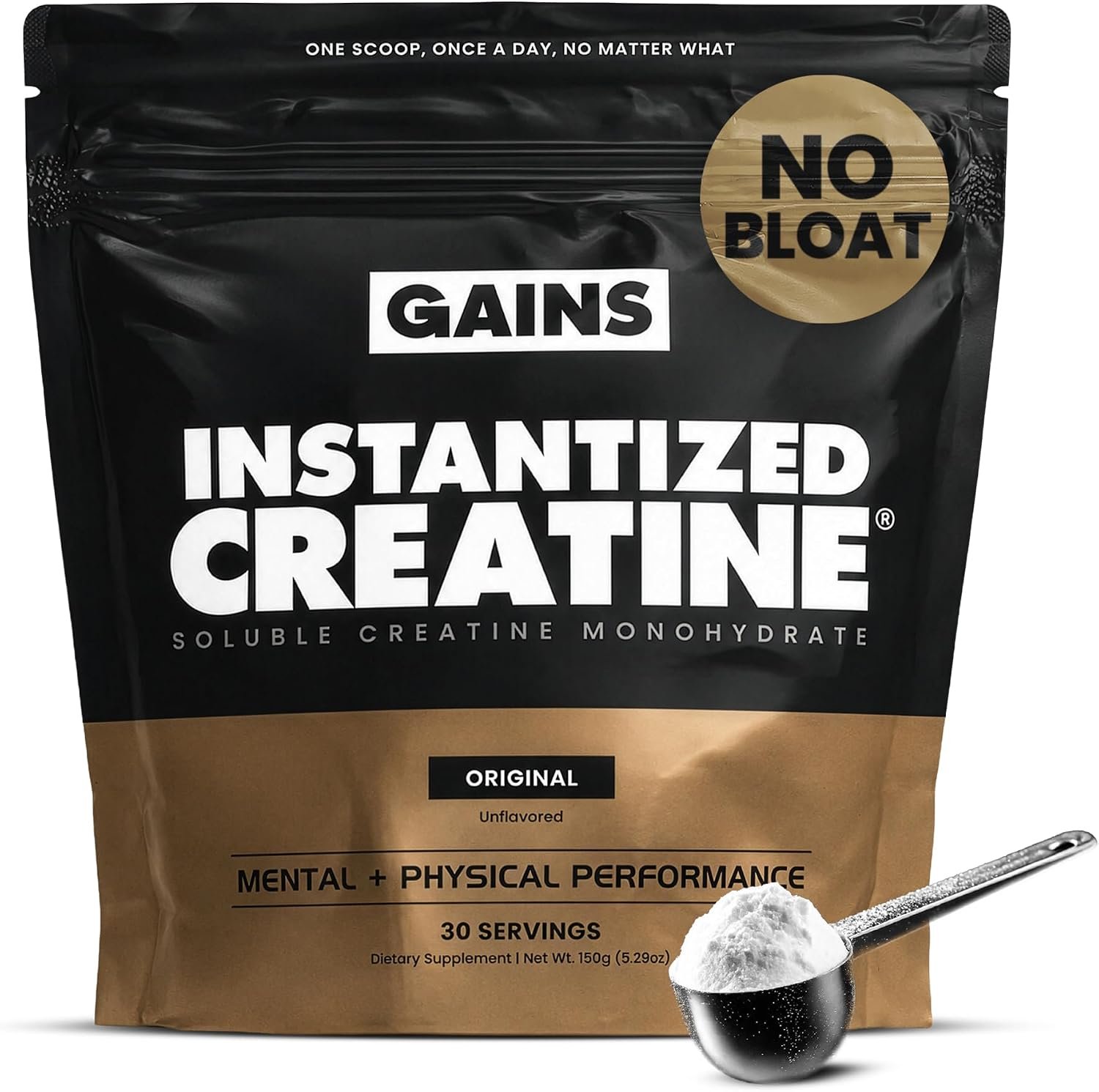 Gains in Bulk Instantized Creatine Monohydrate for Men & Women, Soluble Creatine Powder, Supports Muscle Building, Strength and Performance, Bodybuilding Supplements, Unflavored, 30 Servings