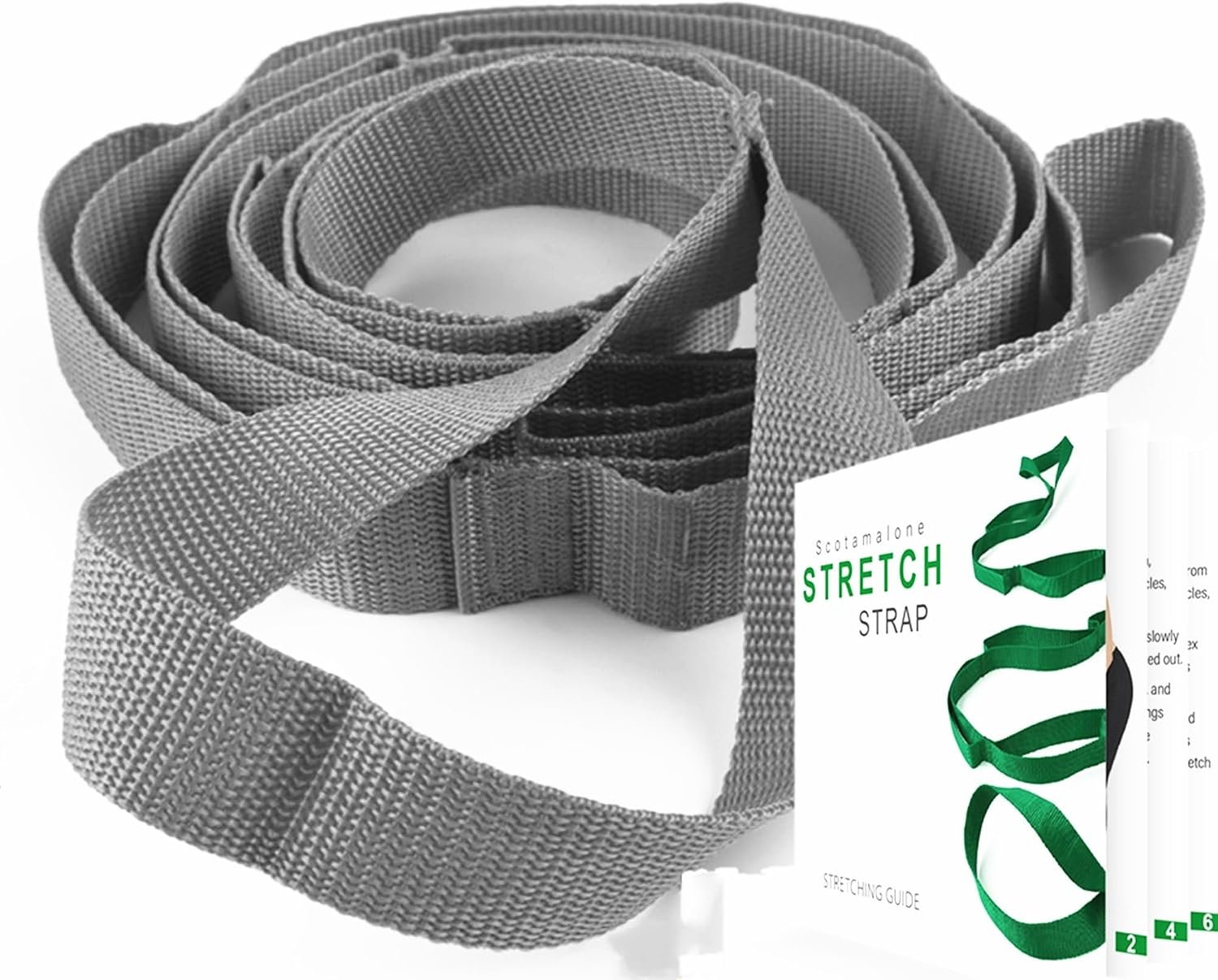 Scotamalone Stretching Strap Yoga Strap Physical Therapy for Home Workout, Exercise, Pilates and Gymnastics, 10 Loops Non-Elastic Stretch Bands with Aesthetic Packaging for Women & Men