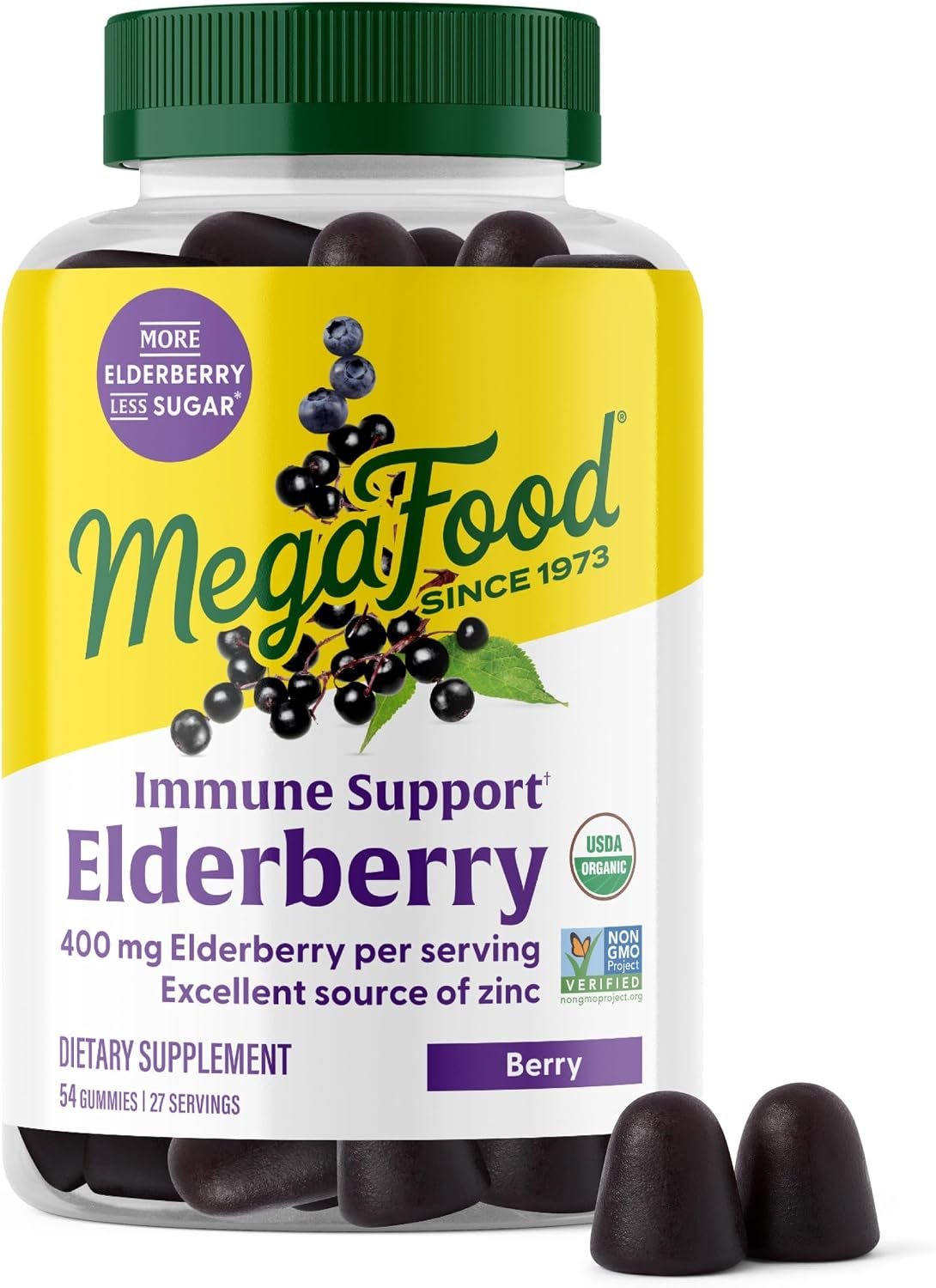 MegaFood Elderberry Gummies for Kids, Teens & Adults, Immune Support Supplement, Gummy Vitamins – Made with Zinc & Real Food, Pectin-Based, USDA Organic, Vegan – 54 Count, 27 Servings | Immune Support Supplement For Kids, Teens and Adults, Made with Zinc & Real Food, Non-GMO, Vegan, Pectin-Based, 27 Servings