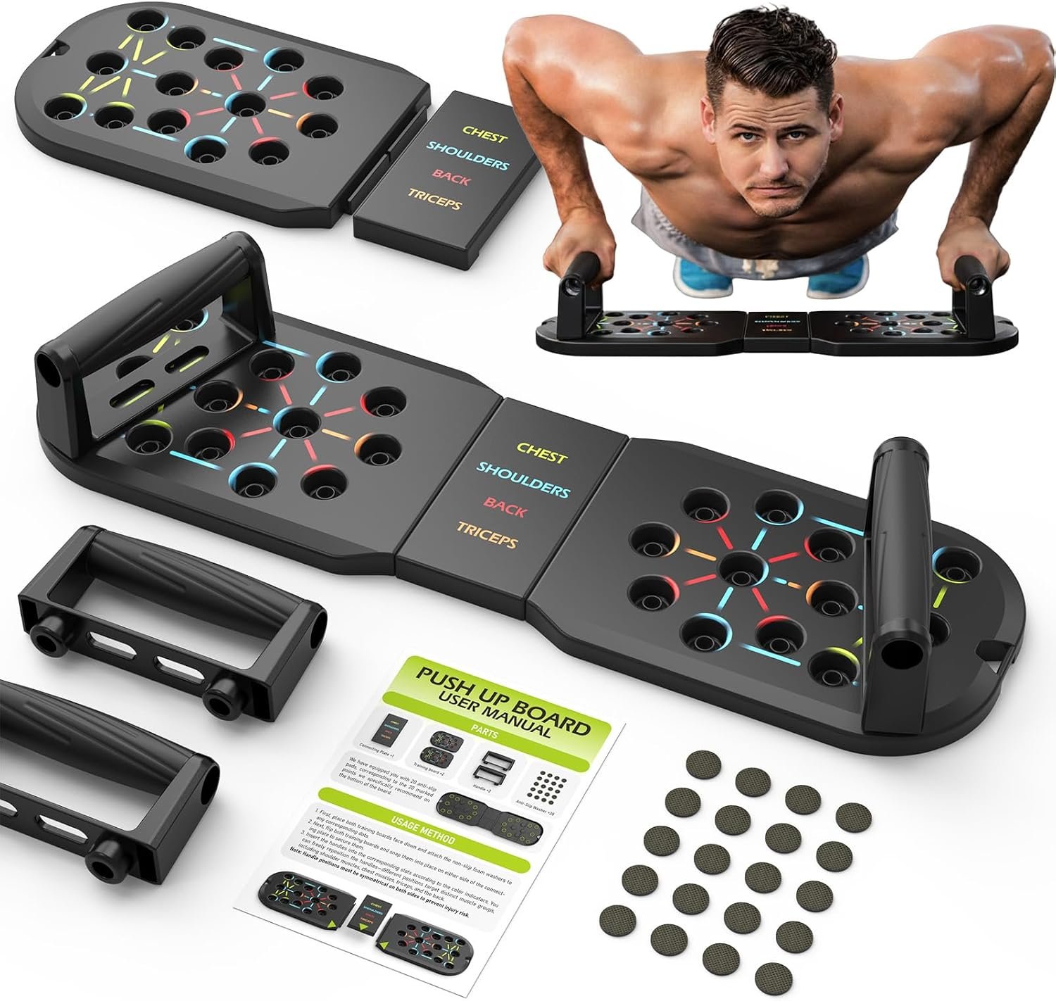 JLoibao Push Up Board, Portable Pushup Board for Men, Foldable Push Up Bar | 20 in 1 Exercise Pushup Handles for Floor, Workout Home Gym Equipment, Strength Training Equipment for Men