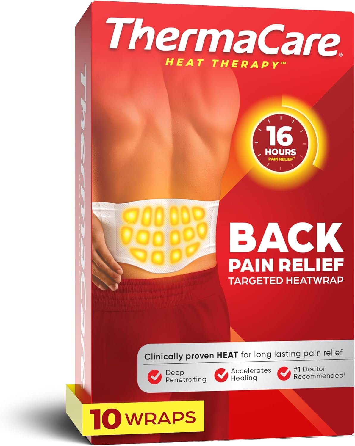 ThermaCare Advanced Back & Hip HeatWraps, Long-Lasting, Disposable Heat Therapy for Lower Back Pain, Muscle Soreness, & Herniated Discs, Drug-Free (L-XL, Pack of 10)