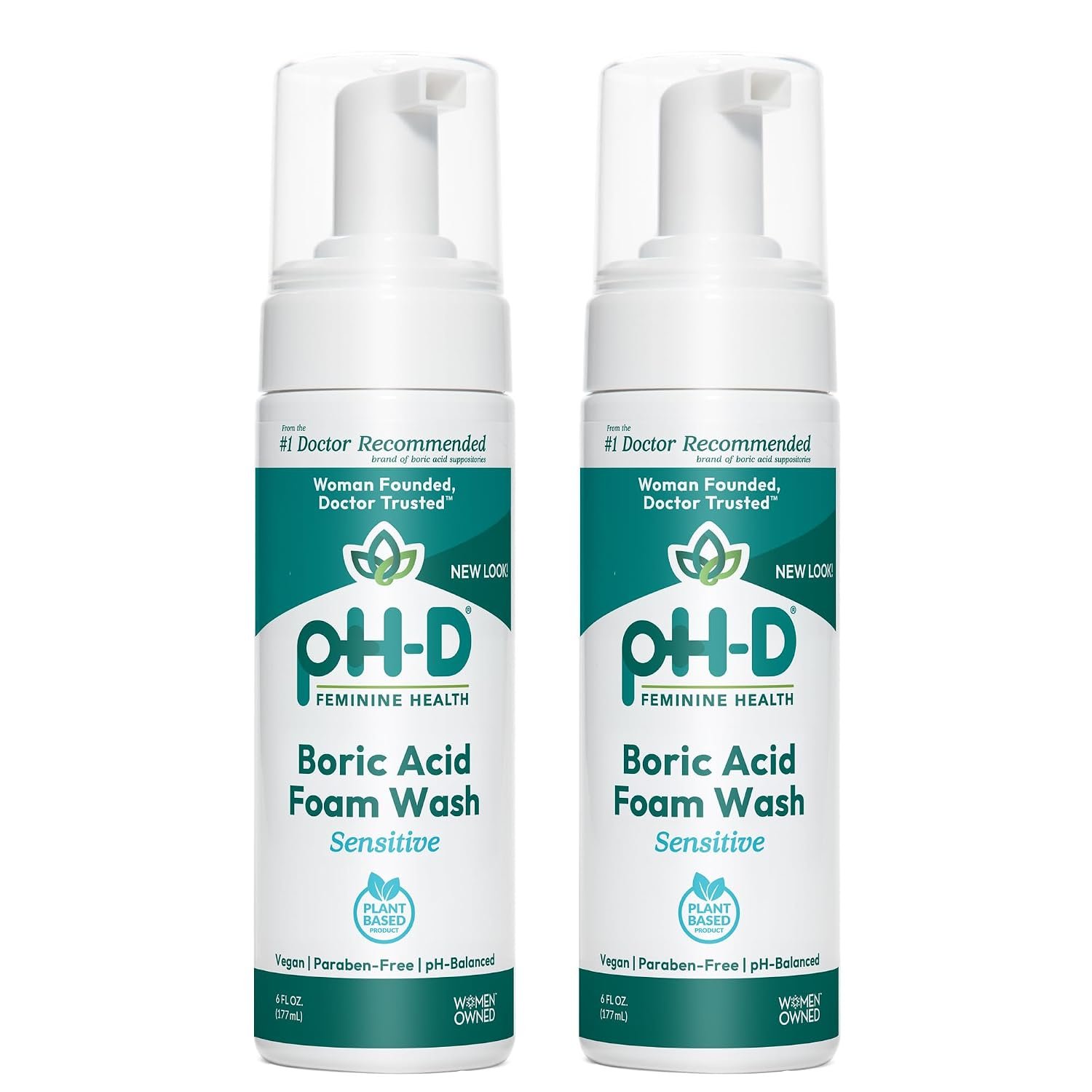 pH-D Feminine Health – Boric Acid Foam Wash – pH-Balanced, Paraben-Free, and Plant-based (Sensitive, 6 Fl Oz (Pack of 2))