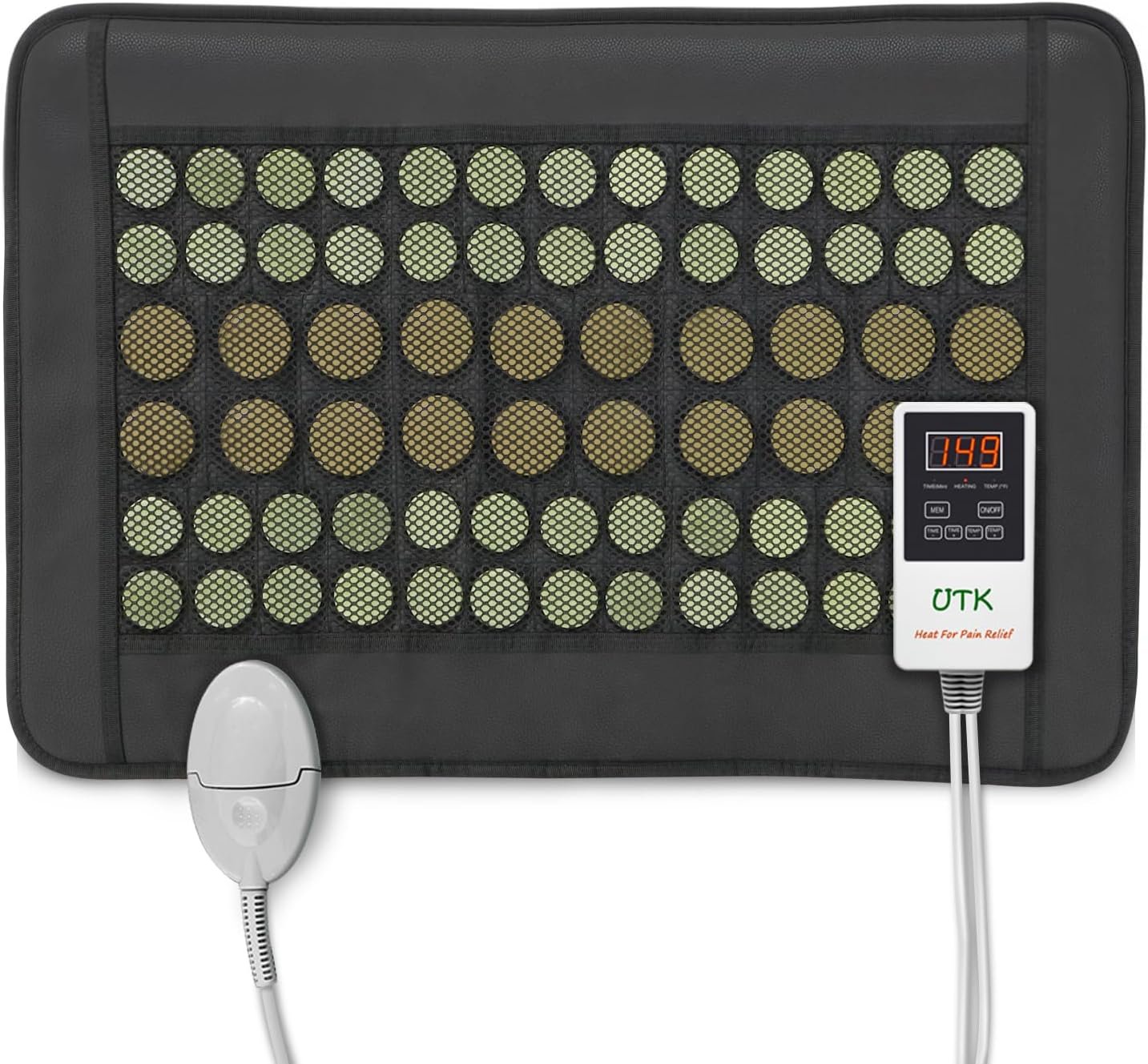UTK Far Infrared Heating Pad for Back Pain Relief, Natural Jade, 23.5×16 in | 52 Natural Jade & 20 Tourmaline Stones, Up to 159°F, 4H Auto-Off, Memory Function, FSA-HSA Eligible, Gifts for Women & Men