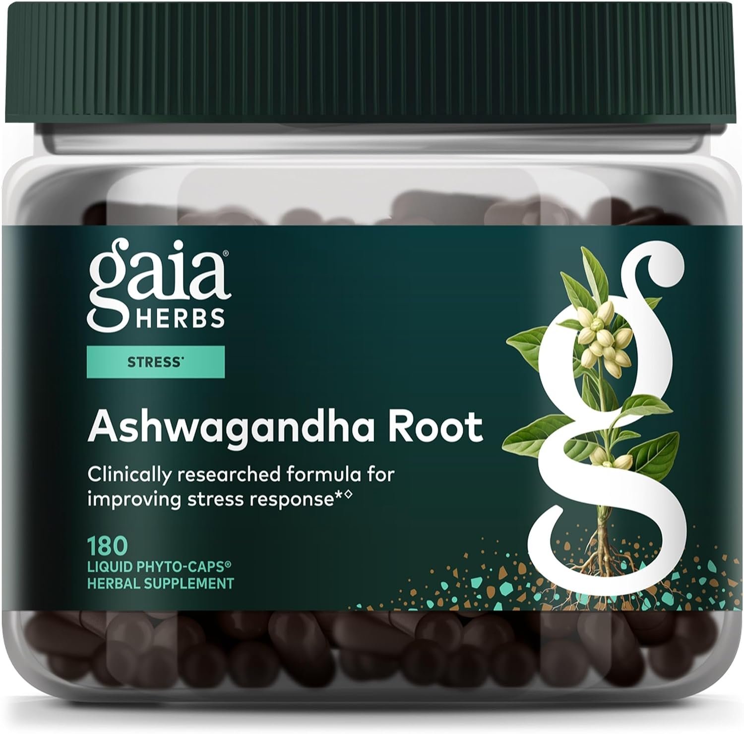 Gaia Herbs Ashwagandha Root 350 mg – Supports Balanced Energy Levels & Positive Outlook*- Supports Healthy Cortisol Balance* – 180 Vegan Liquid Phyto-Caps (90 Servings)