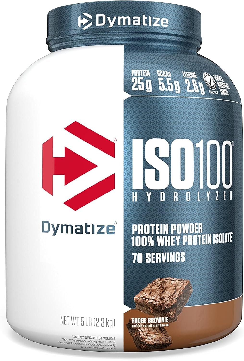 Dymatize ISO100 Protein Powder, 100% Whey Isolate, Fudge Brownie | 25g Protein, Hydrolyzed, Fast-Absorbing, Supports Muscle Health, 5.5g BCAAs, Gluten-Free, 70 Servings, 5 lb