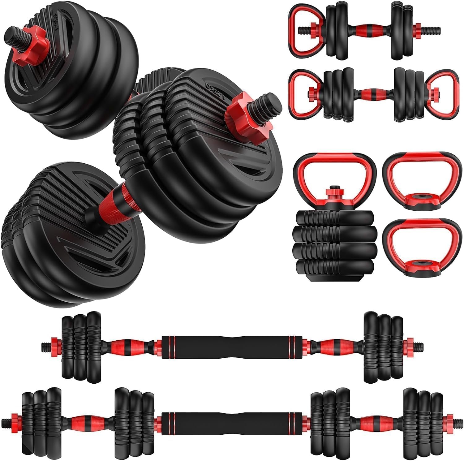 Adjustable Dumbbells,20/30/45/70/90lbs Free Weight Set | 5 in1 Dumbbell Set with Connector,Used as Barbell,Kettlebells,Push up Stand,Fitness Exercises for Home Gym Suitable Men/Women