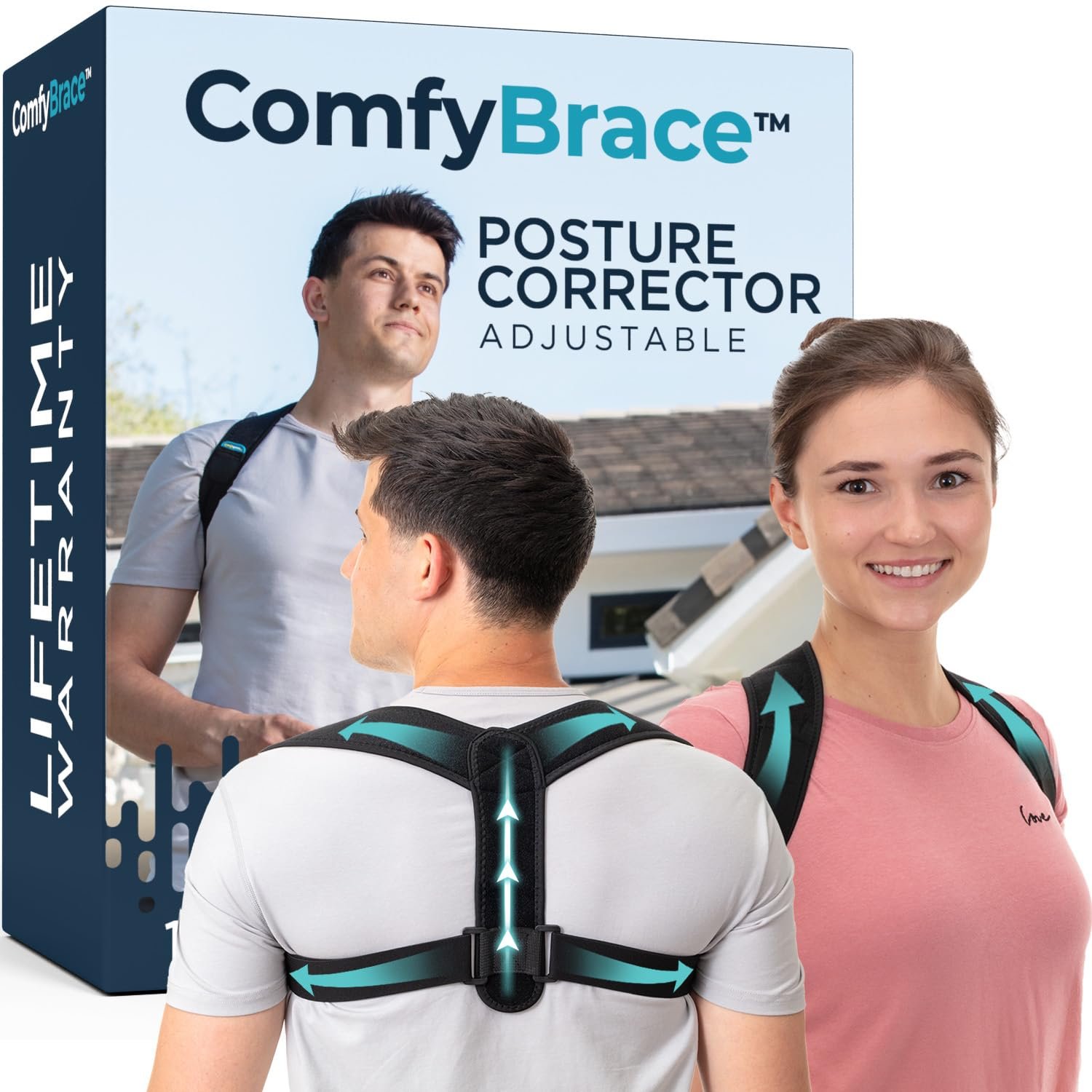 ComfyBrace Posture Corrector for Men and Women, Back Brace Straightener | Breathable adjustable posture brace, shoulder brace straps and upper back support for neck hump, hunchback, clavicle pain