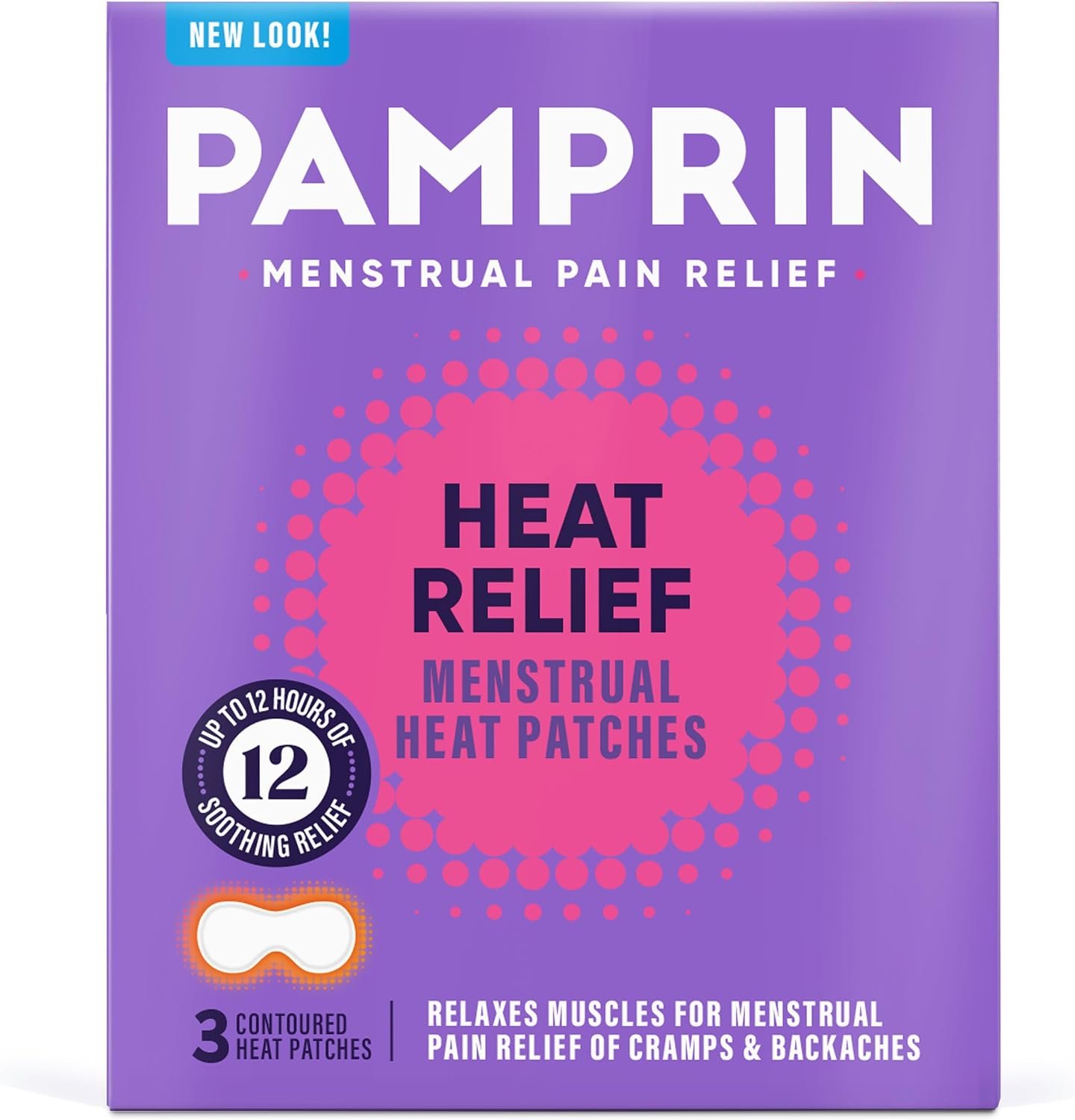 Pamprin Heat Relief Menstrual Patches for Portable Menstrual Pain Relief of Cramps and Backaches, 3 Count