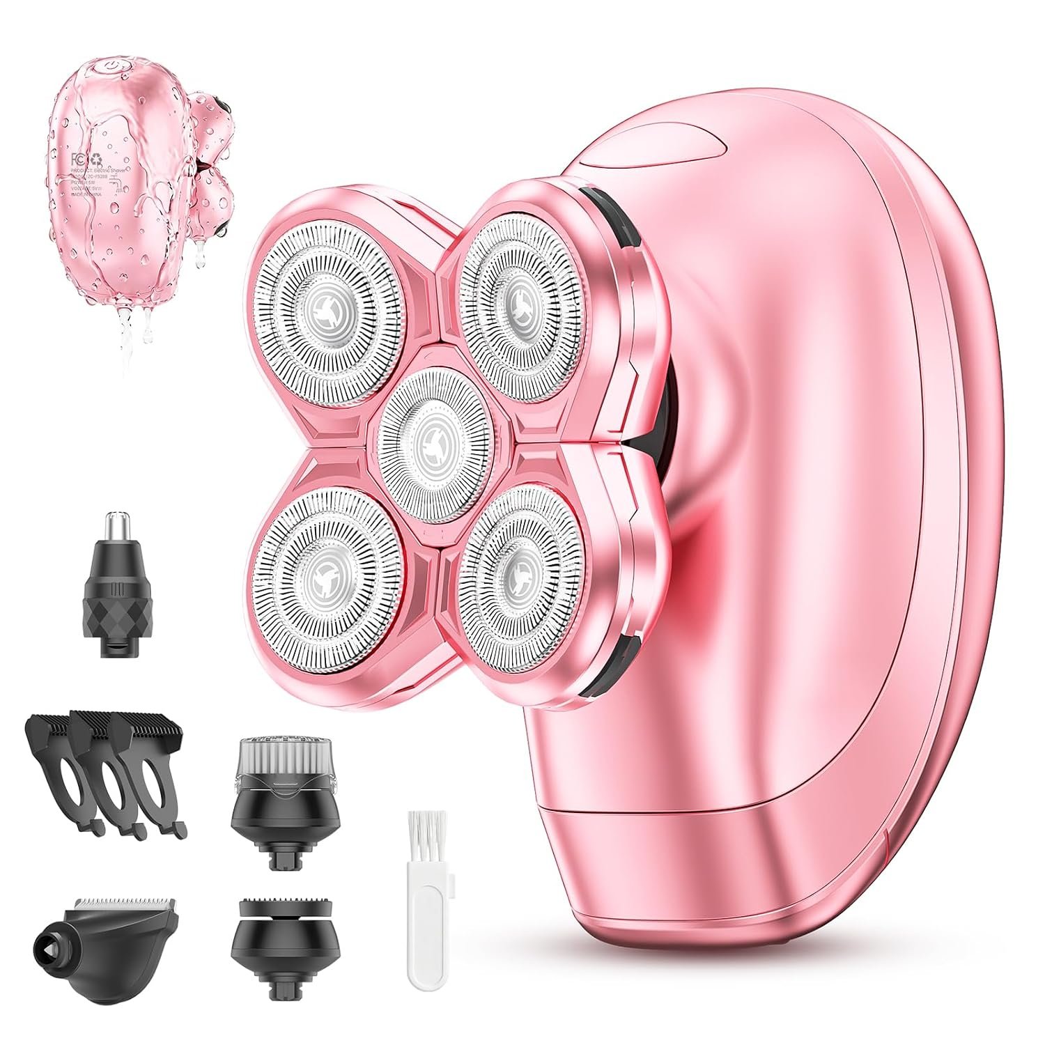 5-in-1 Electric Razors for Women, Portable Electric Shavers for Full Body, Waterproof Wet/Dry, Rechargeable Hair Remover for Lady Legs, Face, Underarms, Lips, Arms