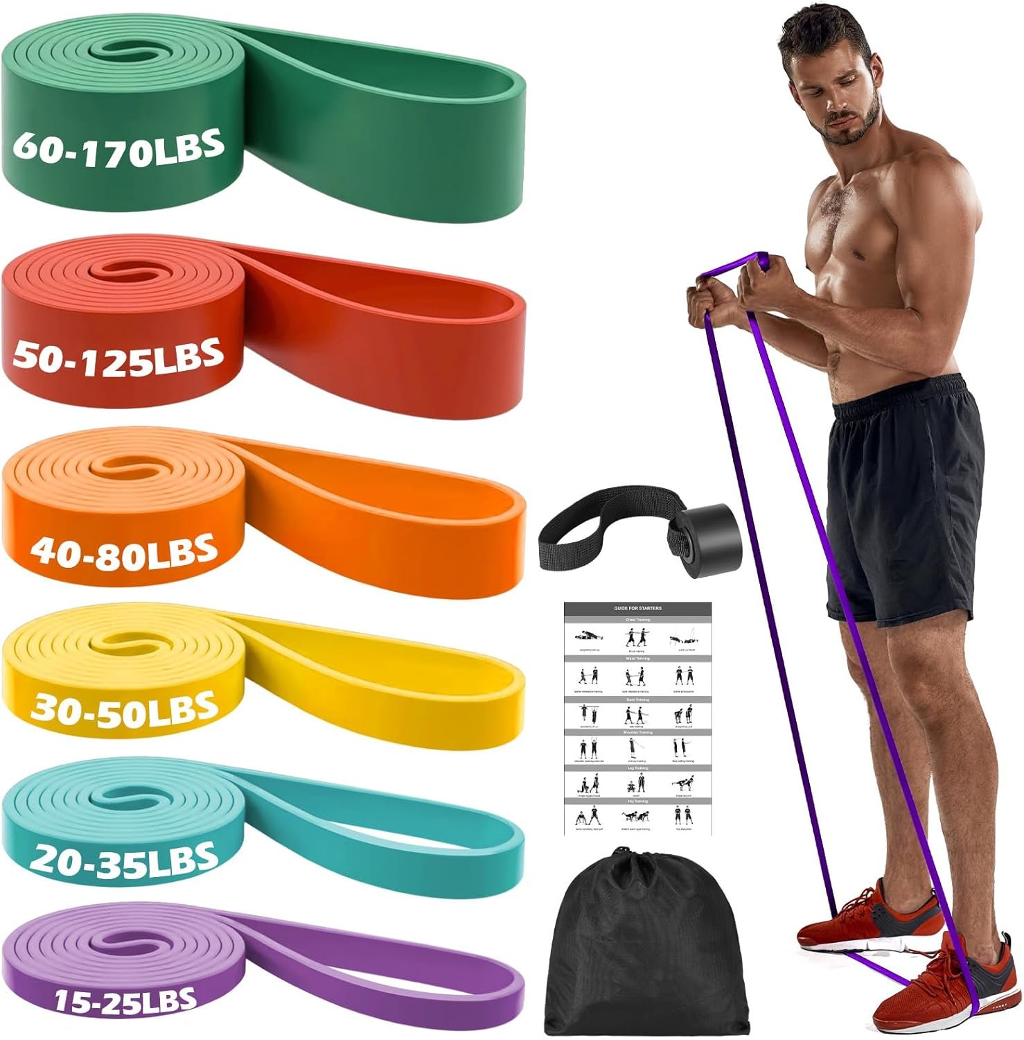 Zacro Resistance Bands Set with Door Anchor, Heavy Duty Pull Up Exercise Bands for Working Out, Muscle Power Strength Training, Physical Therapy, Home Fitness Gym Equipment for Men & Women
