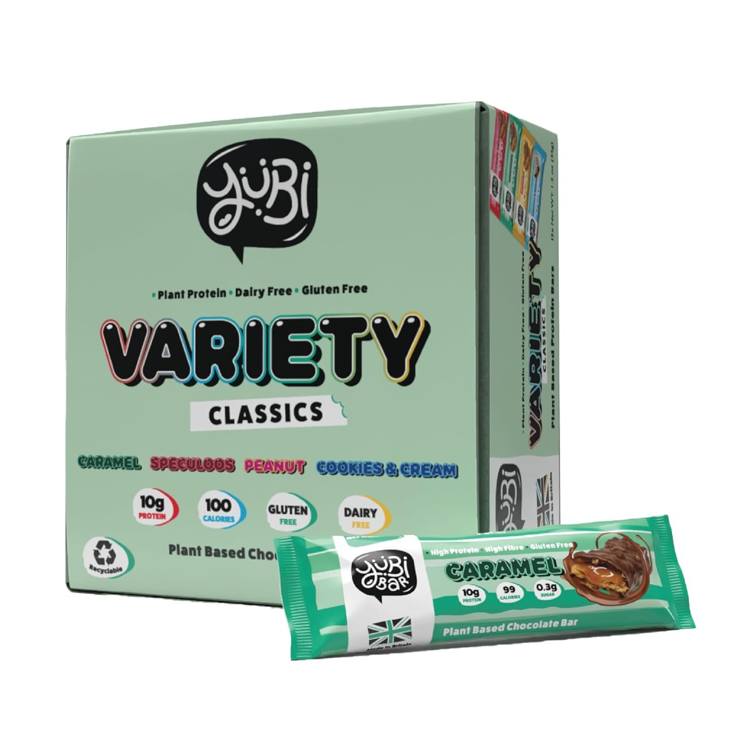 YuBi Bars – Protein Bars – 12 Bar Variety Pack – 100 Calories, 10g of Protein, Low Sugar, Low Carb, Palm Oil Free/Non-GMO, Gluten Free, Dairy Free, Healthy Snack, Non-GMO – 14.8oz (12 Pack, Variety Box)