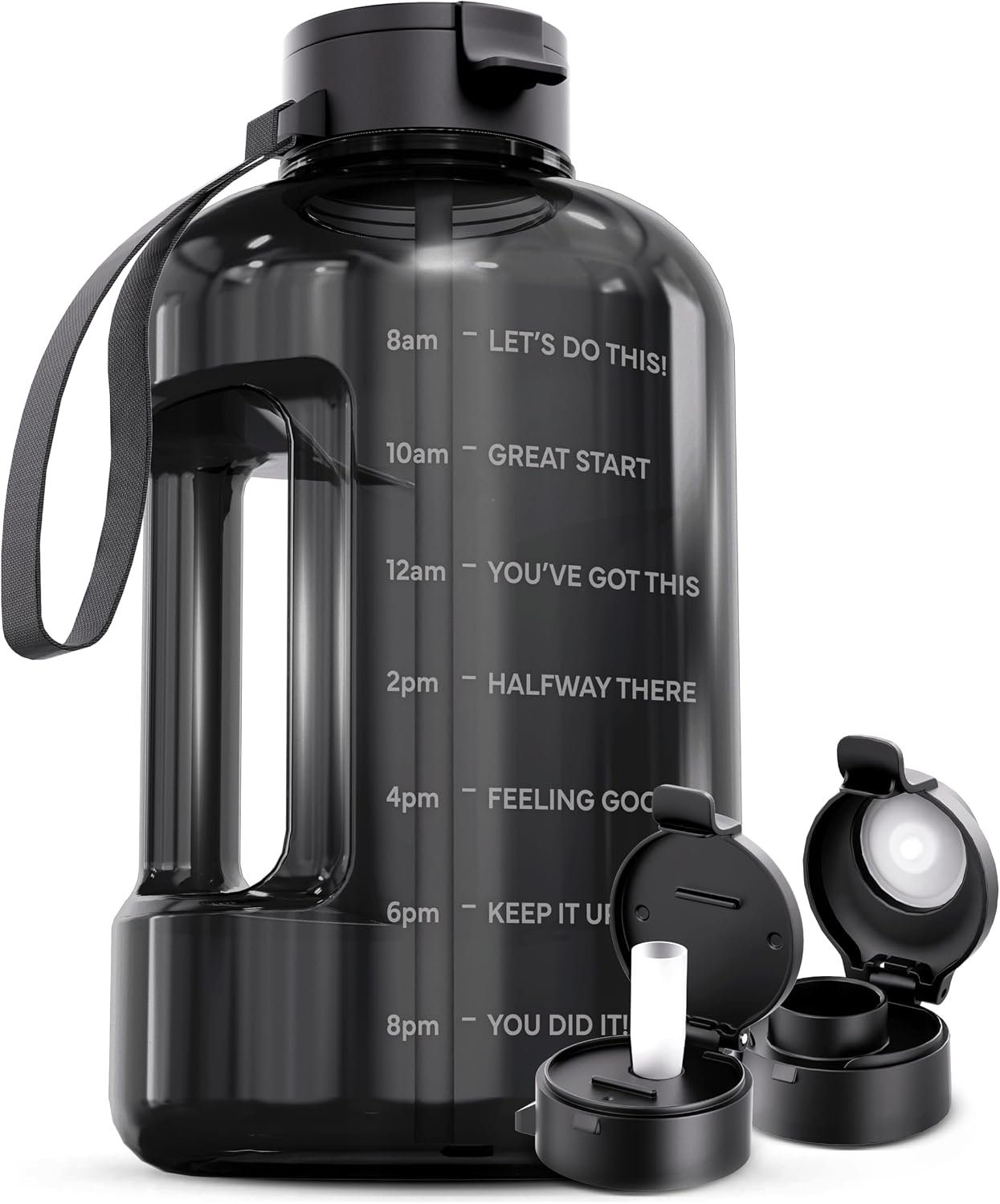 AQUAFIT 1 Gallon Water Bottle with Motivational Quotes | BPA Free 1 Gallon Water Bottle with Straw and Chug Lids – Leakproof Gym Water Bottle with Carry Handle (Gray)