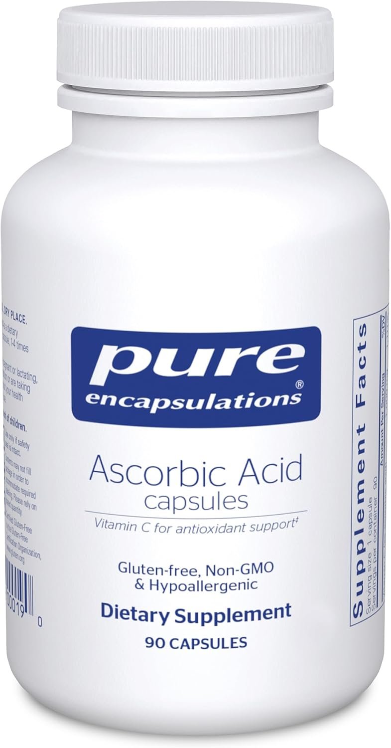 Pure Encapsulations Ascorbic Acid Capsules – 1,000 mg Vitamin C – Antioxidant & Immune Support* – High-Potency Vitamin C – Vegan & Non-GMO – 90 Capsules