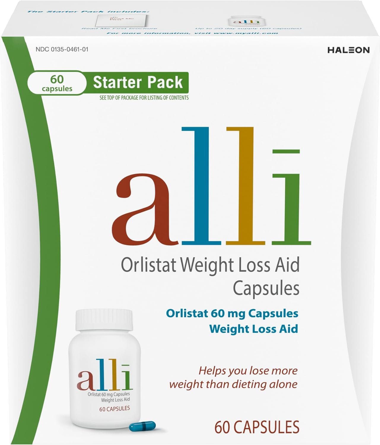 alli Diet Weight Loss Supplement Pills, Orlistat 60mg Capsules Starter Pack, Non prescription weight loss aid, 60 count(Pack of 1) | FDA Approved Non Prescription Weight Loss Aid for Women and Men, 18 Years and Older, Diet Pills