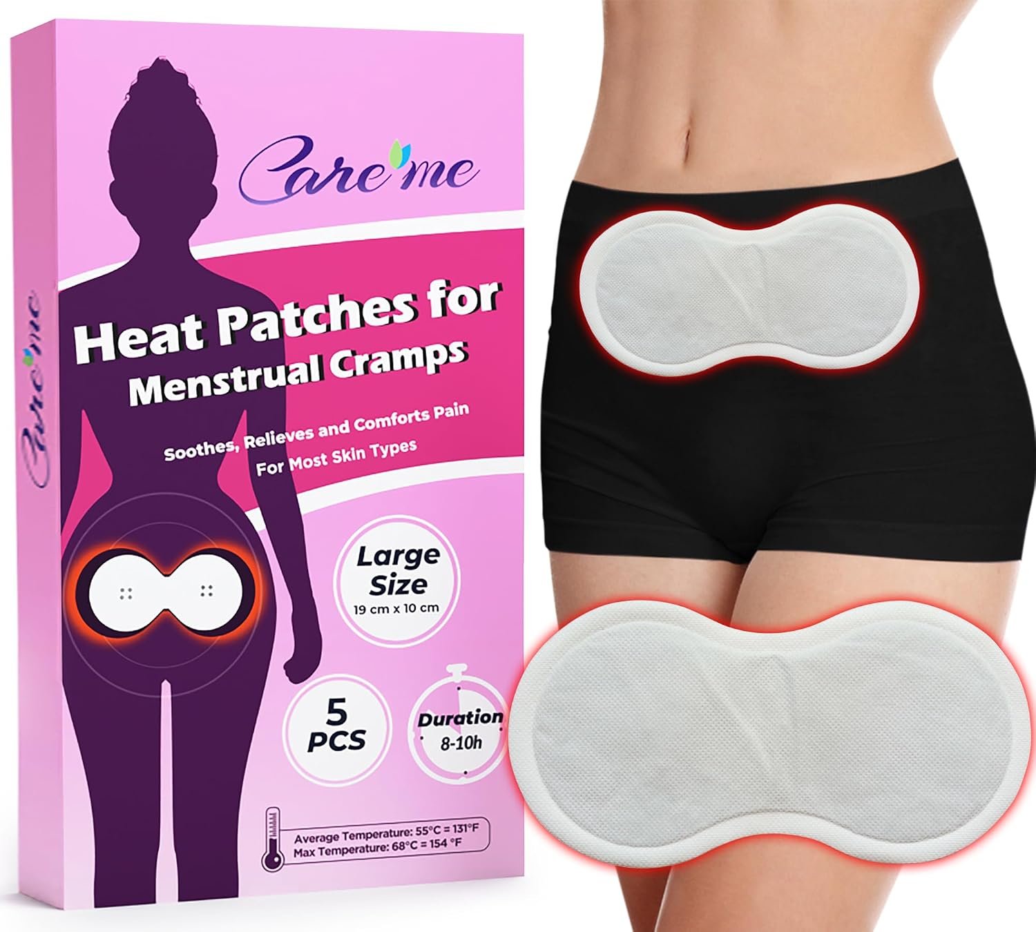 Portable Adhesive Self Heating Pads (5 Count) for Menstrual Cramps & Backache Relief – Thermal Therapy Heat Patches for Period Pain – Non-Electric Menstrual Heatwraps