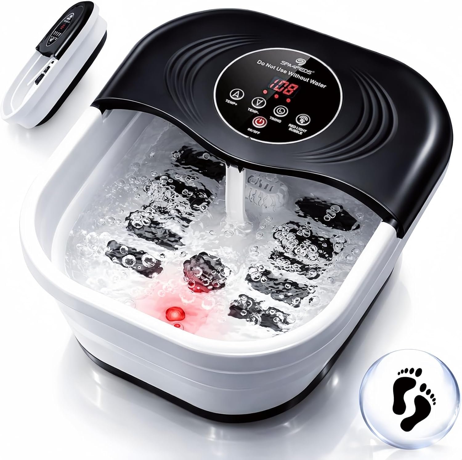 SPA4PIEDS Collapsible Heated Foot Spa Bath with Bubble, Foot Soaking Tub Featuring 8 Shiatsu Rollers Pumice Stone and Built-in Timer for Foot Relaxation, Self Care Gift for Mom,Dad,Parents(Black)