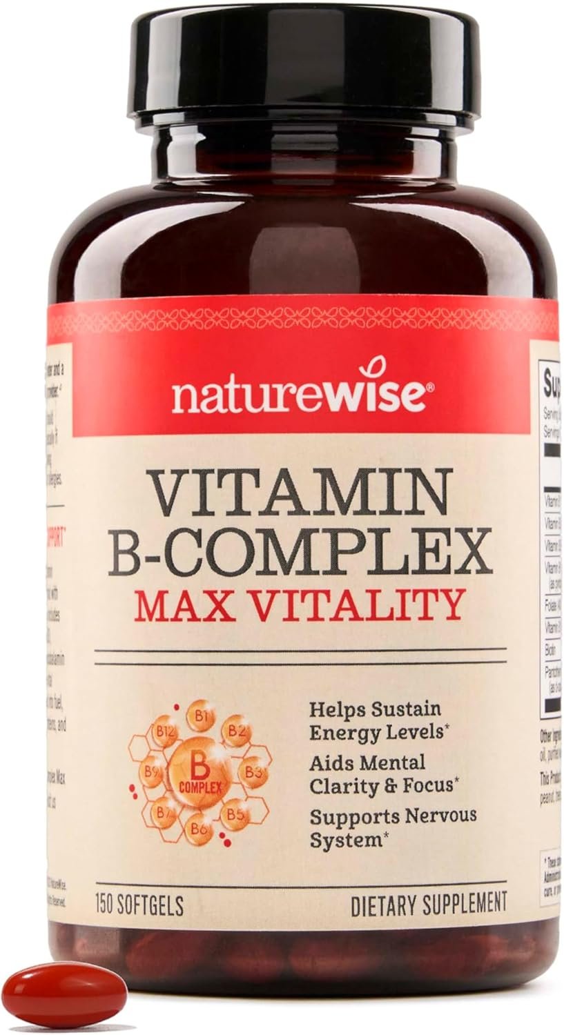 NatureWise Vitamin B Complex for Women and Men – with Folic Acid Biotin B1 B2 B3 B6 B12 – Support Cellular Energy & Mental Clarity – Gluten & Dairy Free – 150 Softgels[5-Month Supply]