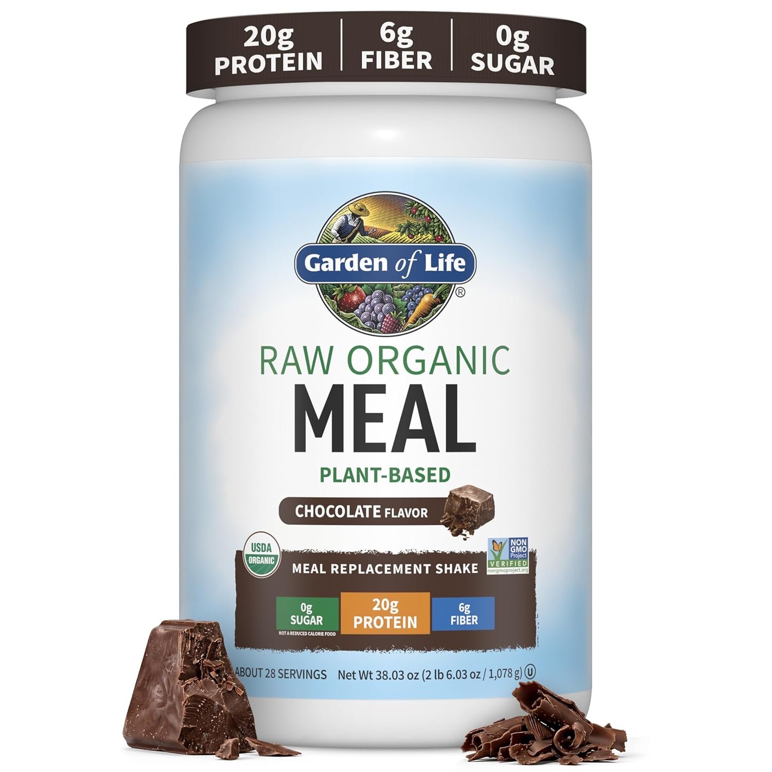 Garden of Life Meal Replacement Shakes, Raw Organic, Chocolate Protein Powder with Plant Based Pea Protein, Sprouts, Greens, Probiotics, Dairy Free 28 Servings