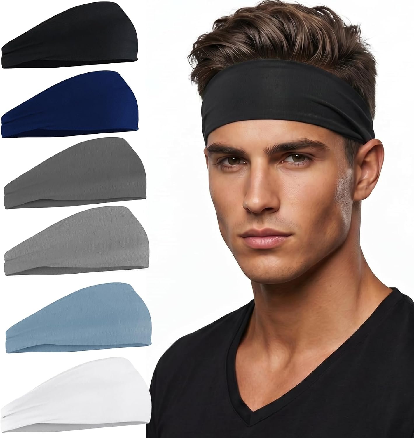 Headbands for Men 6PCS, Summer-Exclusive Lightweight Hair Men Head Bands | Sweatbands head bands for Men’s hair, Soft Running Headband for Men, Non Slip Headband for Working Out, Travel, Cycling
