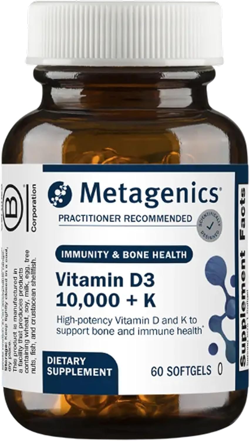 Metagenics Vitamin D3 and Vitamin K2 10,000 IU with MK-7- Vitamin D3 with K2 for Immune Support, Bone & Heart Health-Non-GMO, Gluten-Free-60 Softgels