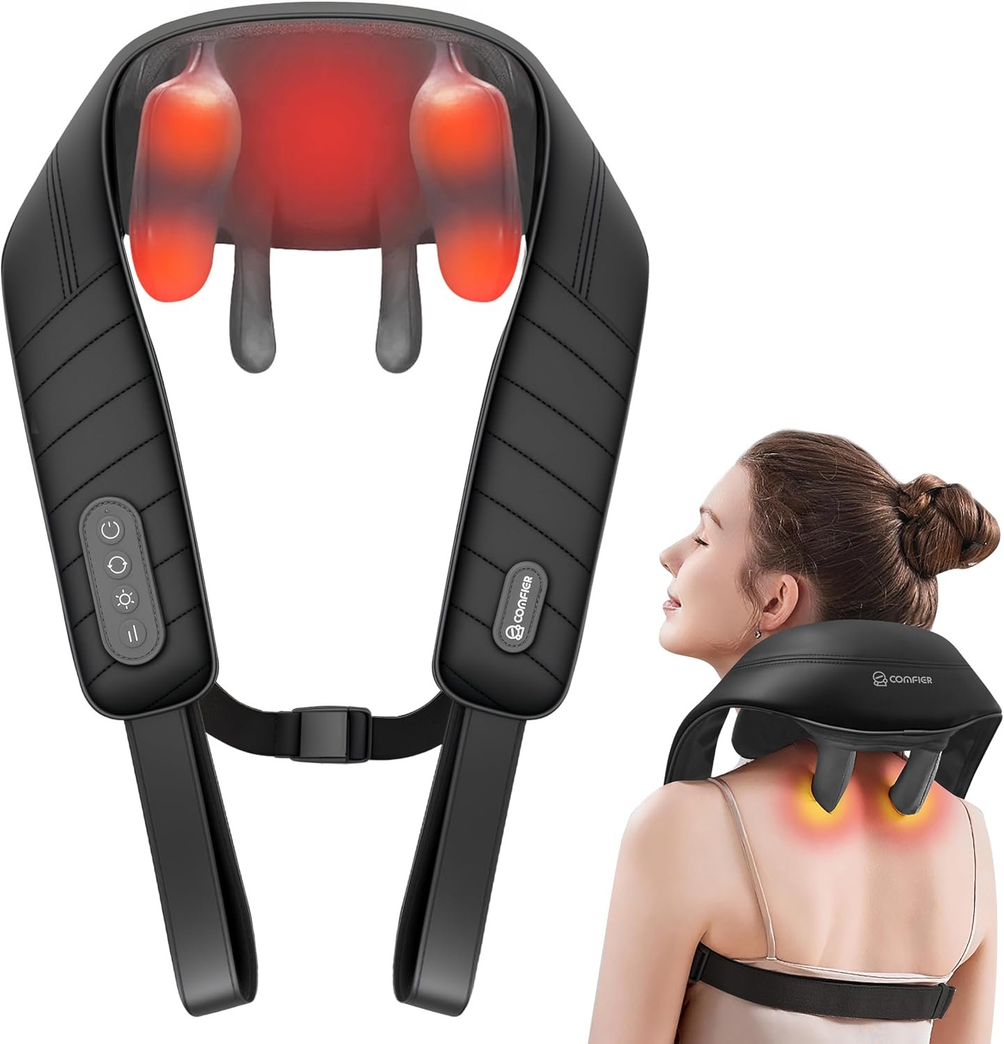 COMFIER Cordless Neck and Shoulder Massager with Heat, Wearable 4D Shiatsu Deep Tissue Kneading for Desk Workers and Drivers, Hands-Free Straps, FSA Eligible HSA Gift