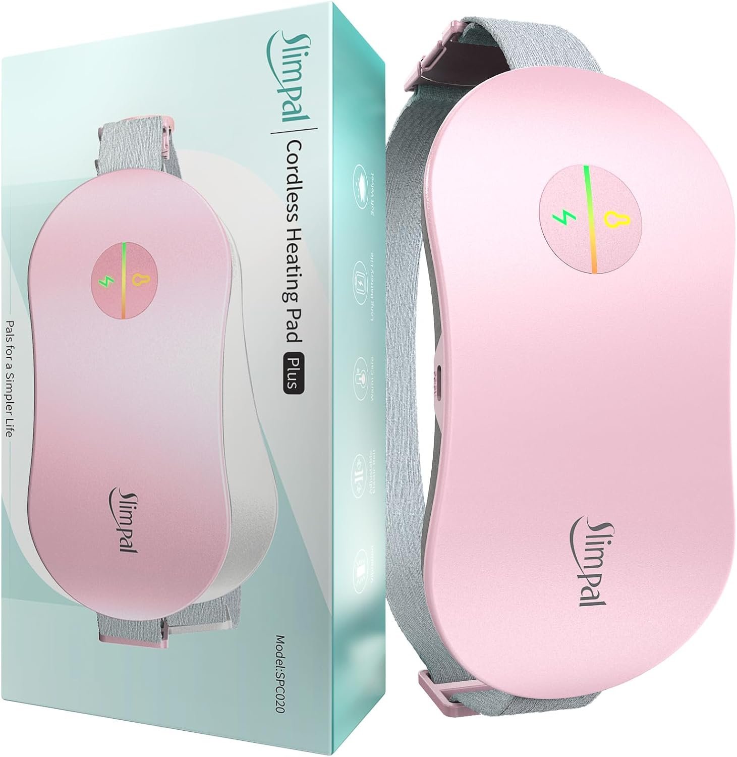 Slimpal Heating Pad for Period Cramps, Portable Cordless Electric Heating Pad for Menstrual Pain Relief Heat Belt, Rechargeable Wearable Heat Pad Gifts for Her Women Girl Wife Girlfriend, Pink