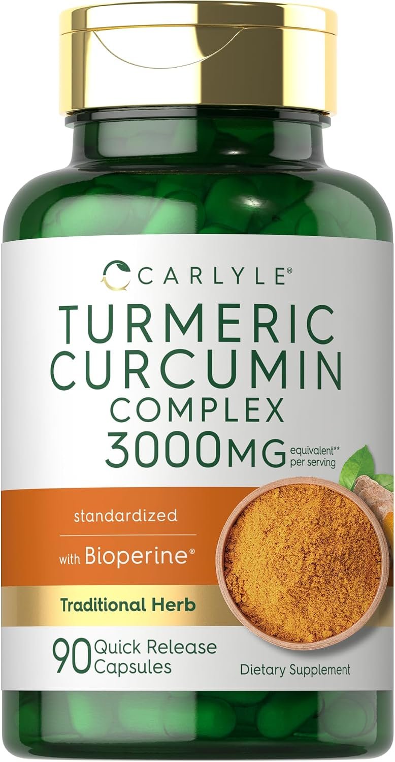 Carlyle Turmeric Curcumin with Black Pepper | 90 Powder Capsules | Complex Supplement with Bioperine | Non-GMO, Gluten Free