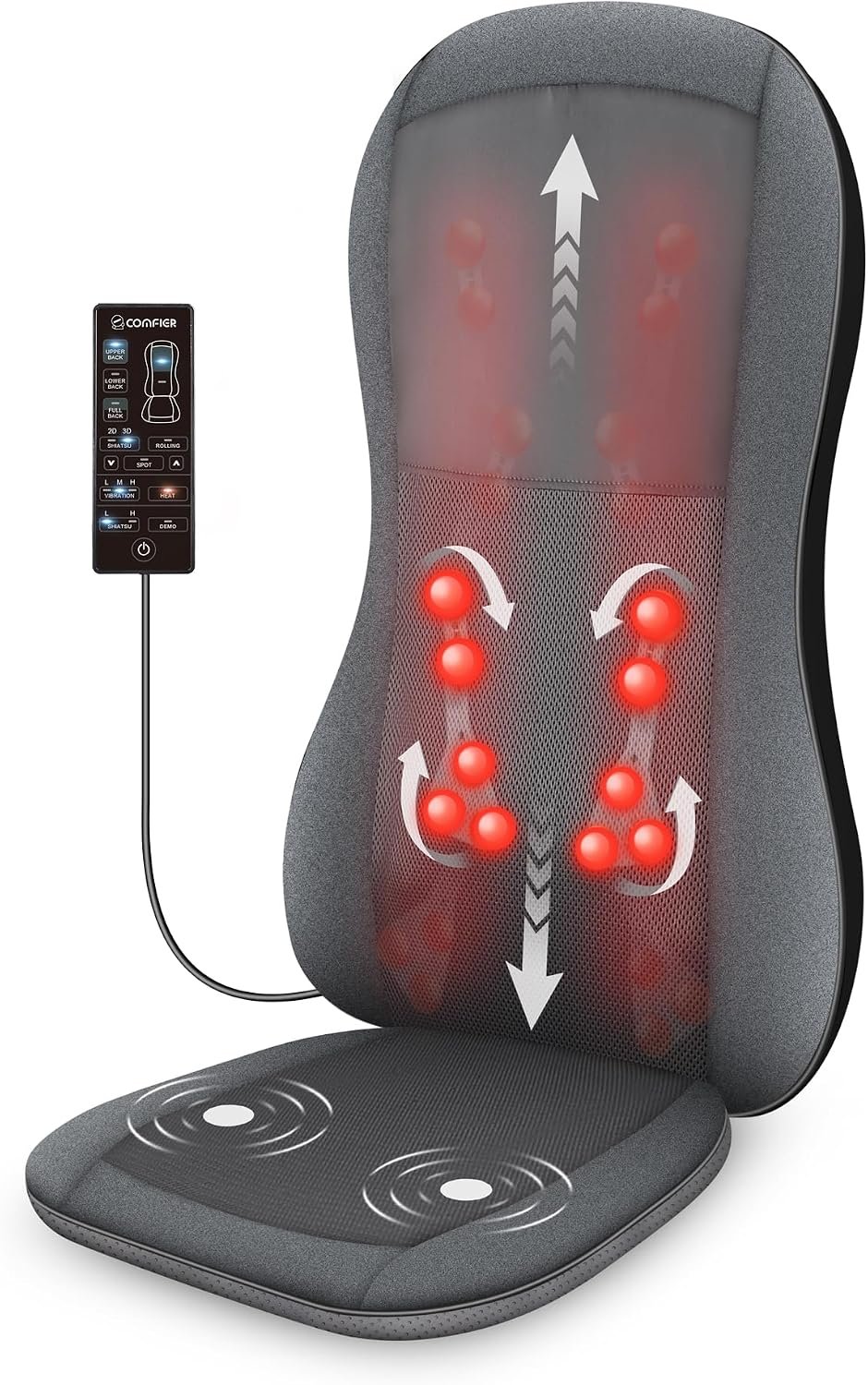 COMFIER Shiatsu Full Back Massager,Massage Chair Pad with Heat,2D/3D Massage Seat Cushion,Chair Massager with 10 Shiatsu Nodes, Rolling Kneading Chair Pads for Lower Back,Father Day Gifts