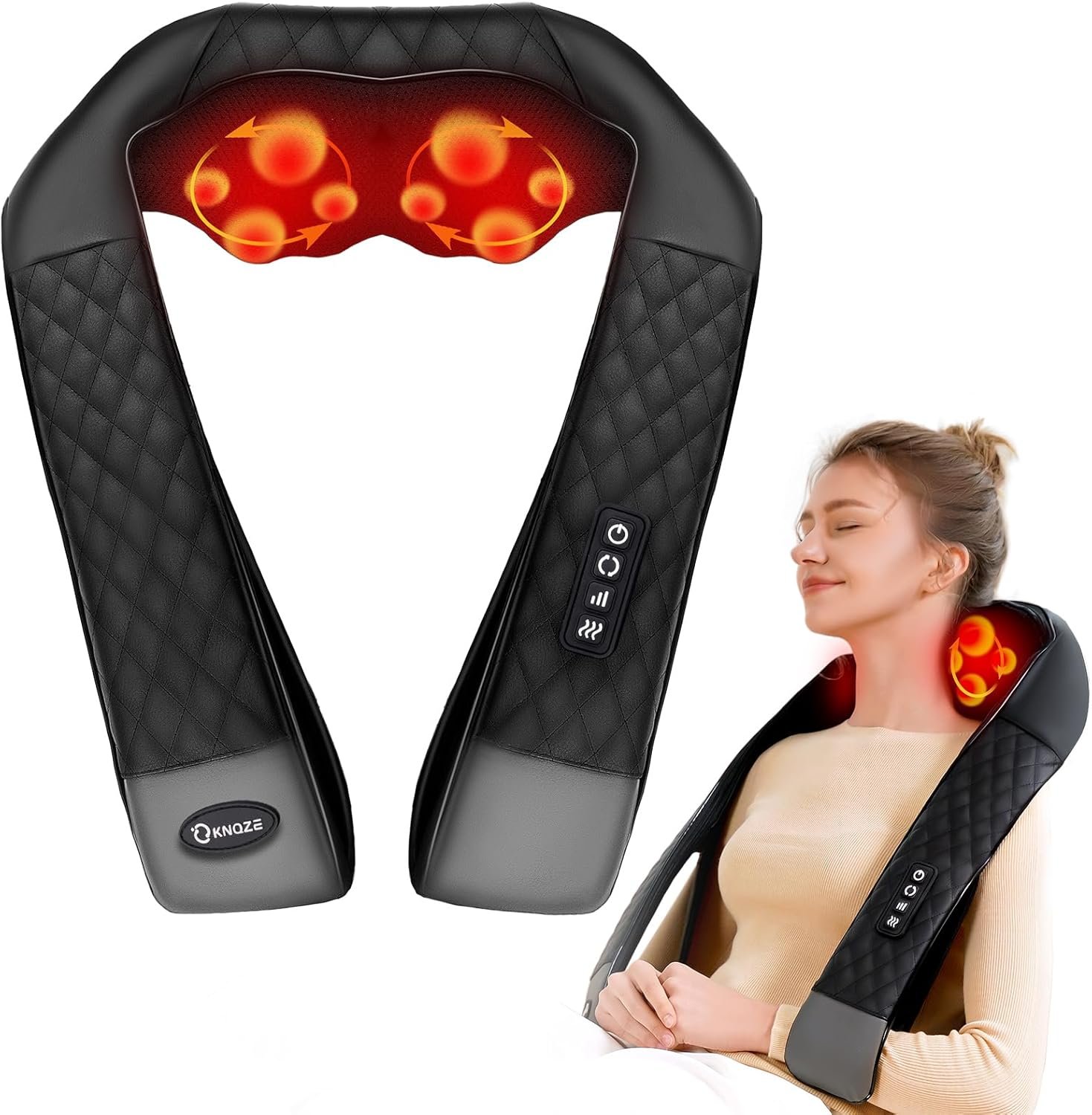 Neck Massager with Heat, Neck Massager for Pain Relief Deep Tissue, 4D Deep Tissue Kneading Massage for Back Leg, Full Body Muscle Pain Relief, Ergonomic Design, Ideal Gift for Women Men, Not Cordless