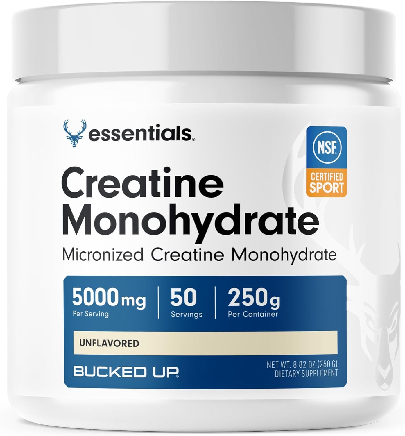 Bucked Up Pure Micronized Creatine Monohydrate for Women and Men – Easy to Mix and Unflavored – 5G Per Serving – 50 Servings – 250 Grams Per Container