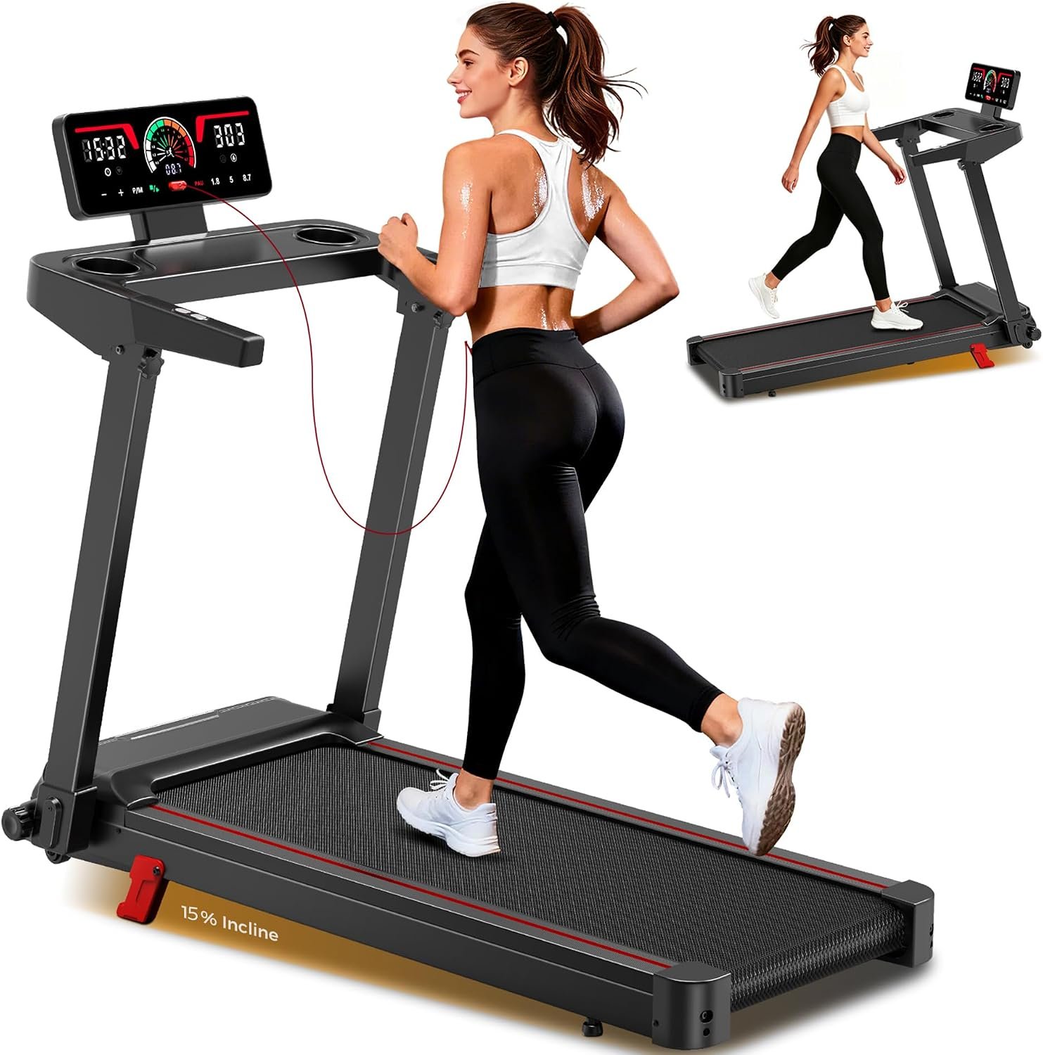 Walking Pad with Incline, 3.5HP Treadmill with Handle Bar