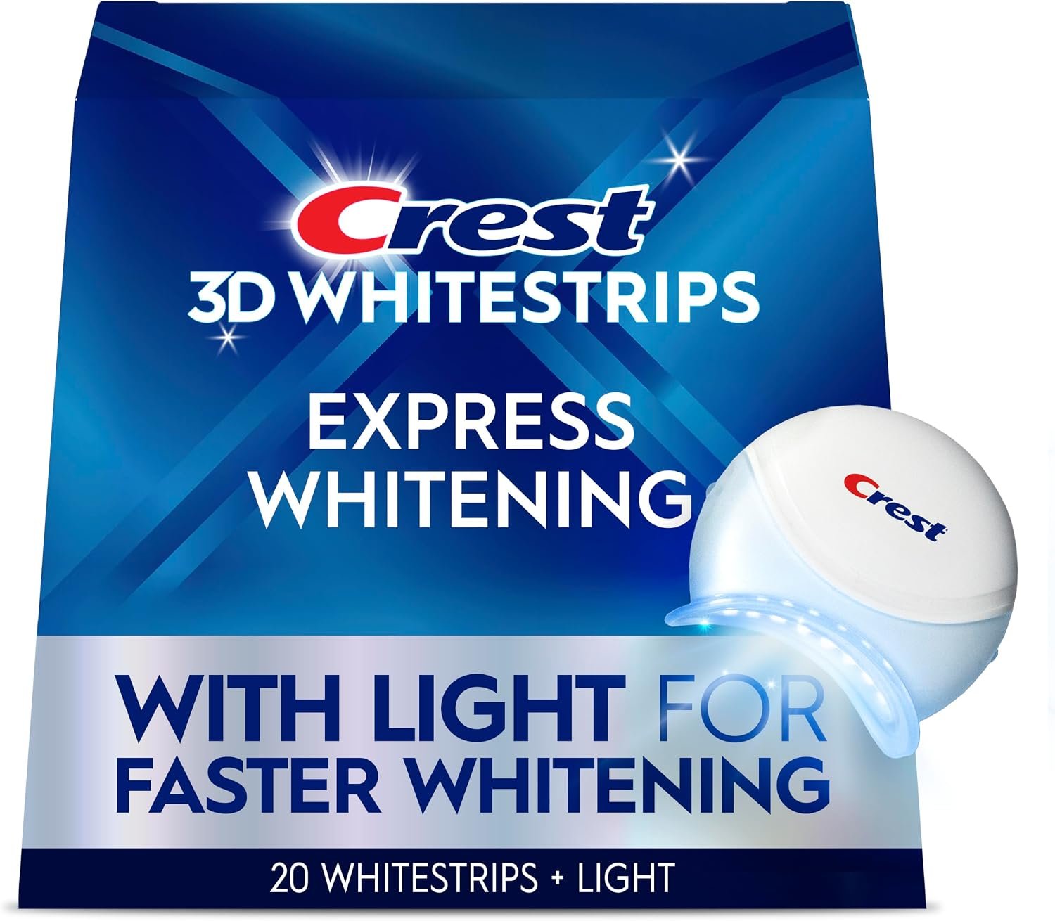 Crest 3D Whitestrips Express Whitening with Light, Whitestrips 3D White, Teeth Whitening Strip Kit, 20 Strips (10 Count Pack), Crest Teeth Whitening Strips, Teeth Whitening Kit