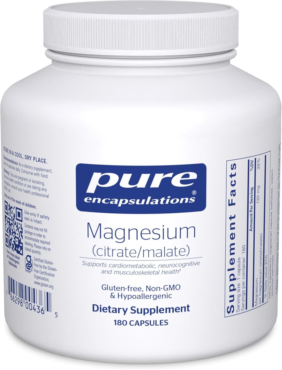 Pure Encapsulations Magnesium (Citrate/Malate) – Magnesium Supplement to Support Nutrient Utilization, Energy, Bones & Heart Health* – with Magnesium Citrate & Malate – 180 Capsules