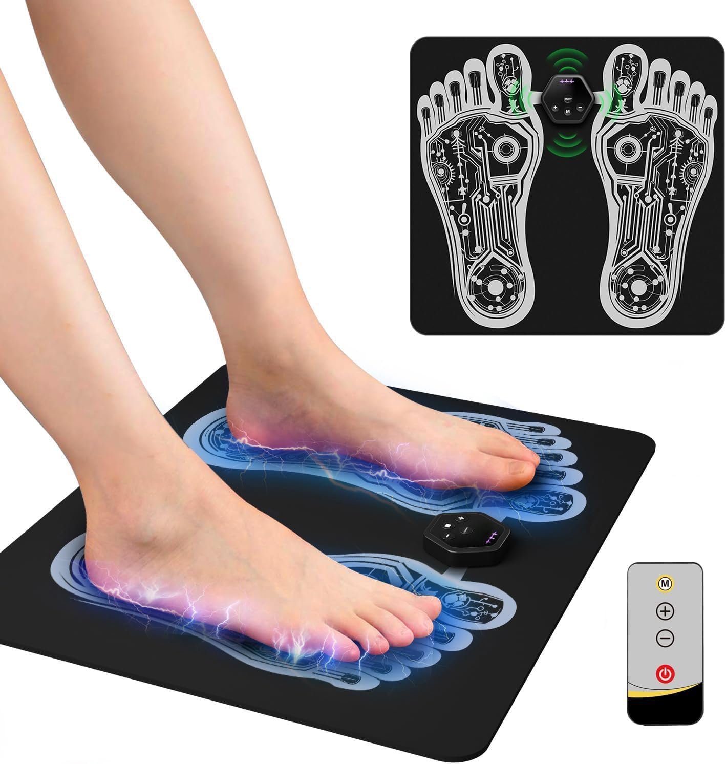 EMS Foot Muscle Stimulator & TENS Machine for Pain Relief – Helps Neuropathy, Plantar Fasciitis & Circulation – Portable Folding Mat with Remote for Elderly, Office Workers & Home Use
